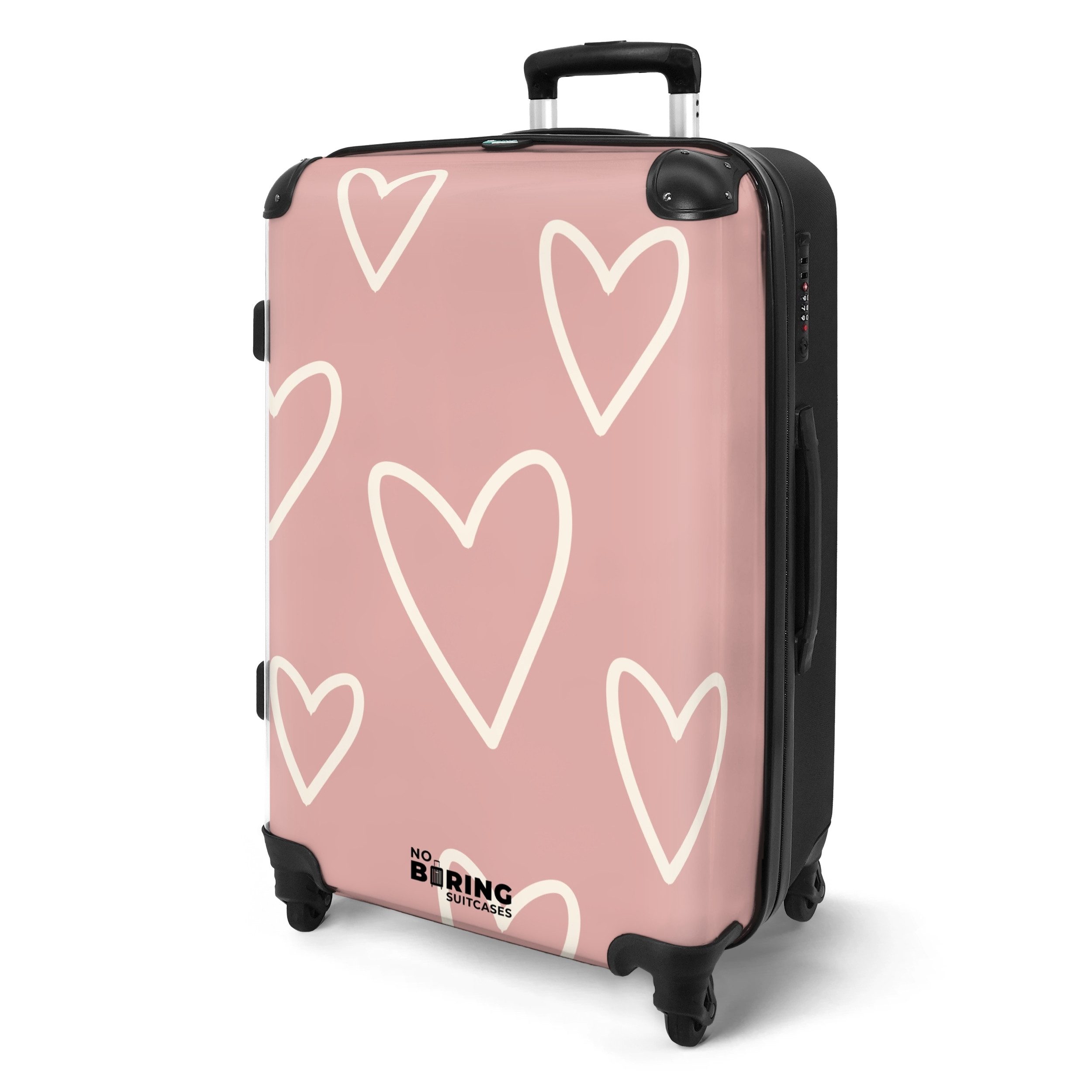 NoBoringSuitcases.com© Hartschalen-Trolley Rosa mit weißen Herzen günstig online kaufen