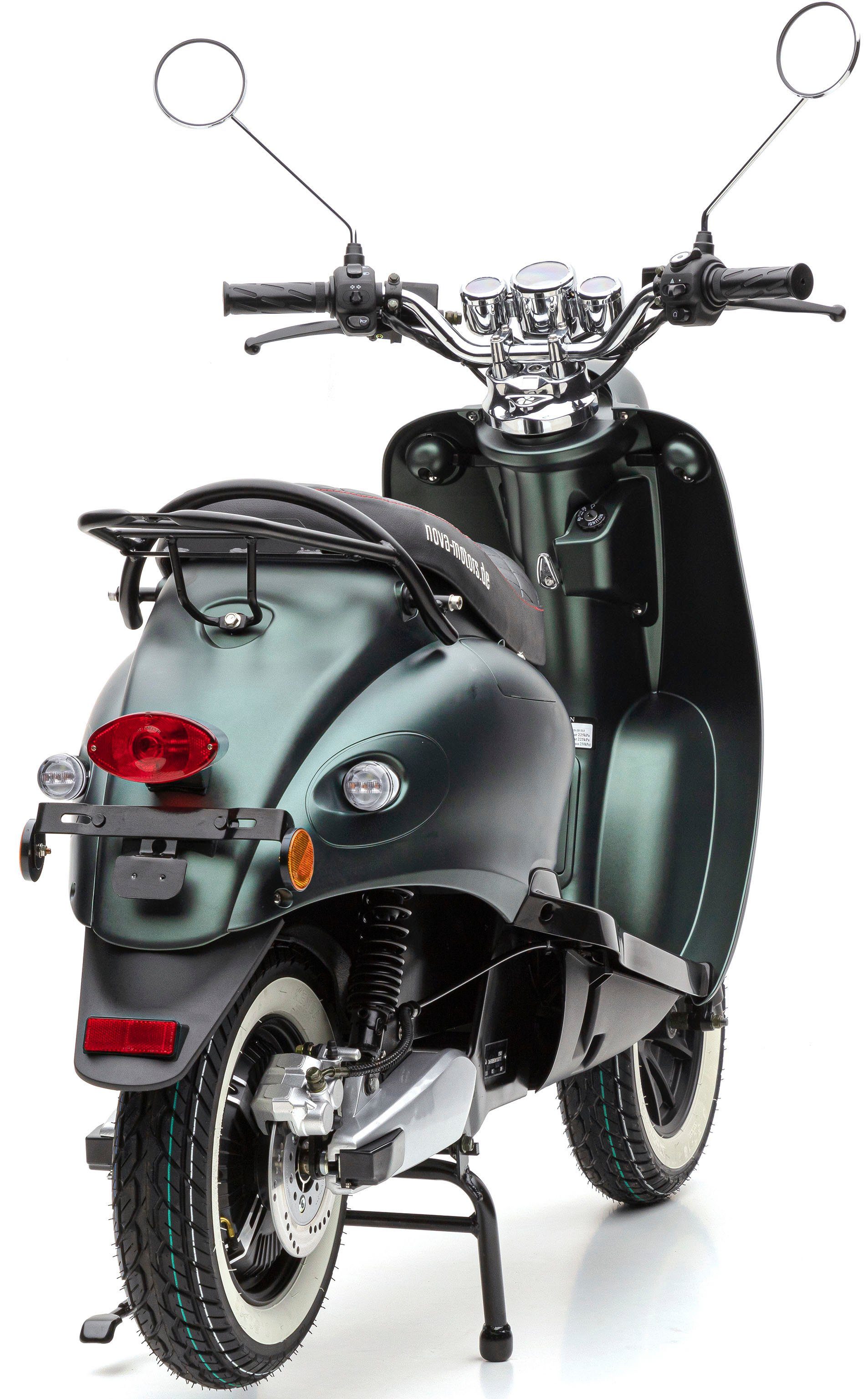 Nova Motors E-Motorroller eRetro Star Li Premium, 2000 W, 45 km/h, Mit Weißwandreifen, digitalem Tacho und gesteppter Sitzbank grün