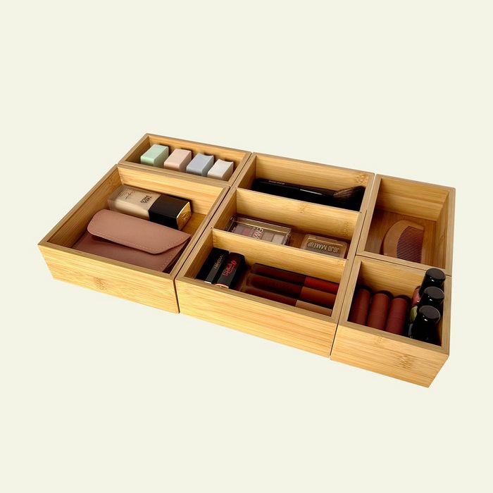 WAOHO Holzkiste Schubladen-Organizer aus Bambus herausnehmbares Regal 5er-Set (Kompletter Satz)
