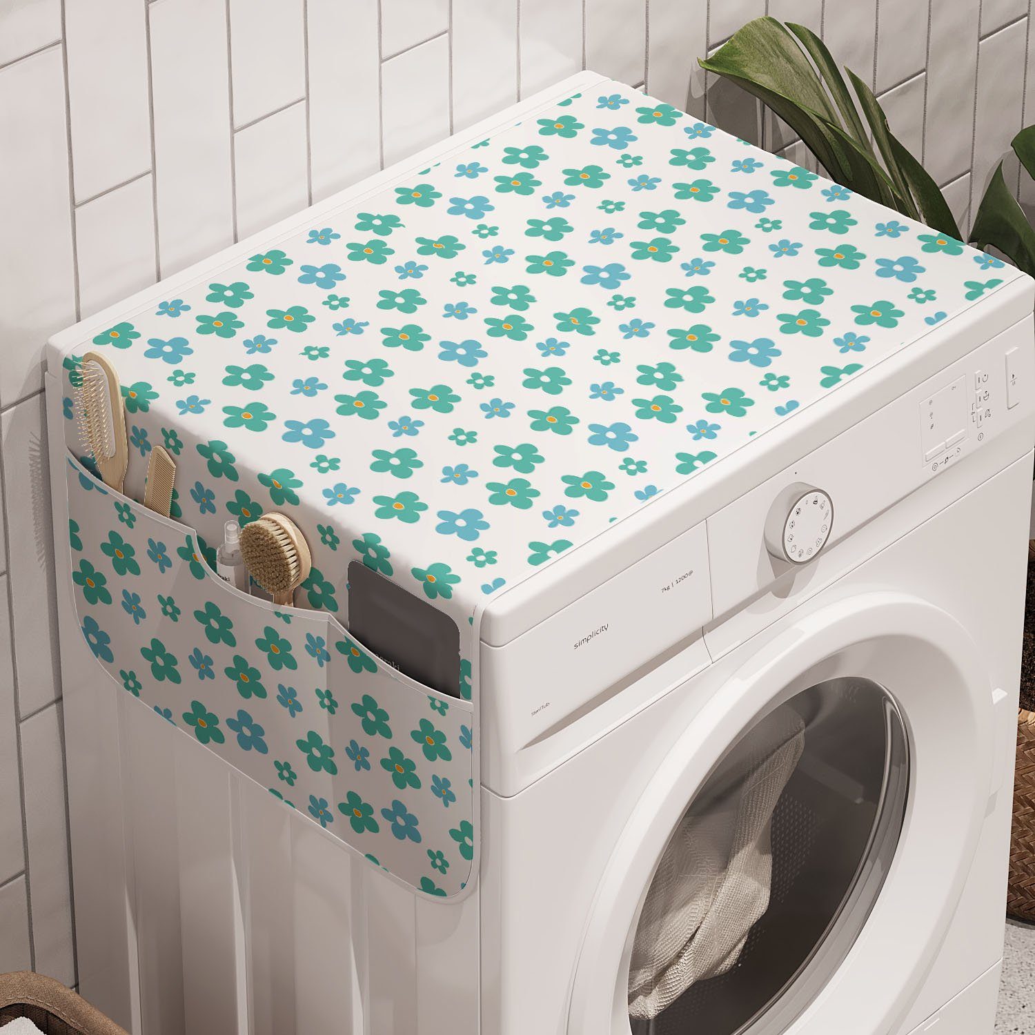 Abakuhaus Badorganizer Anti-Rutsch-Stoffabdeckung für Waschmaschine und Trockner, Blumen Summer Design Einfache Blumen
