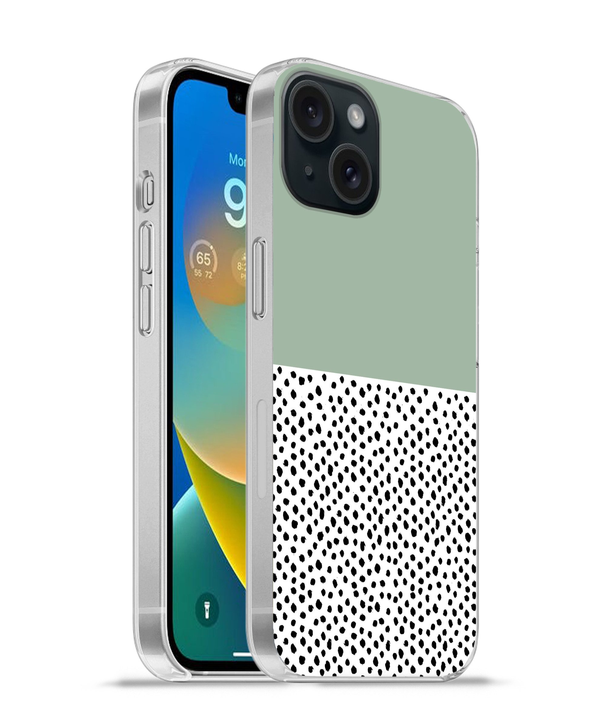 MuchoWow Handyhülle für Apple iPhone 15 Polka dots - Grün - Schwarz, Smartphone-Bumper, Print, Handy Schutzhülle Dünn