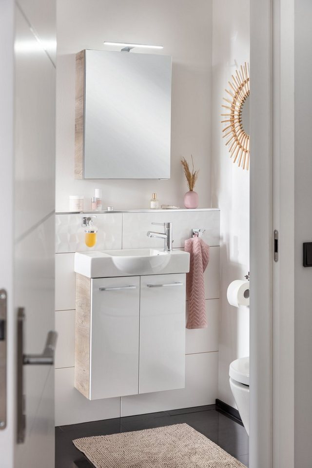 Thumbnail - FACKELMANN Waschbecken SBC STANFORD Gäste WC Set 2-teilig 55cm, Becken mit Unterschrank Braun
