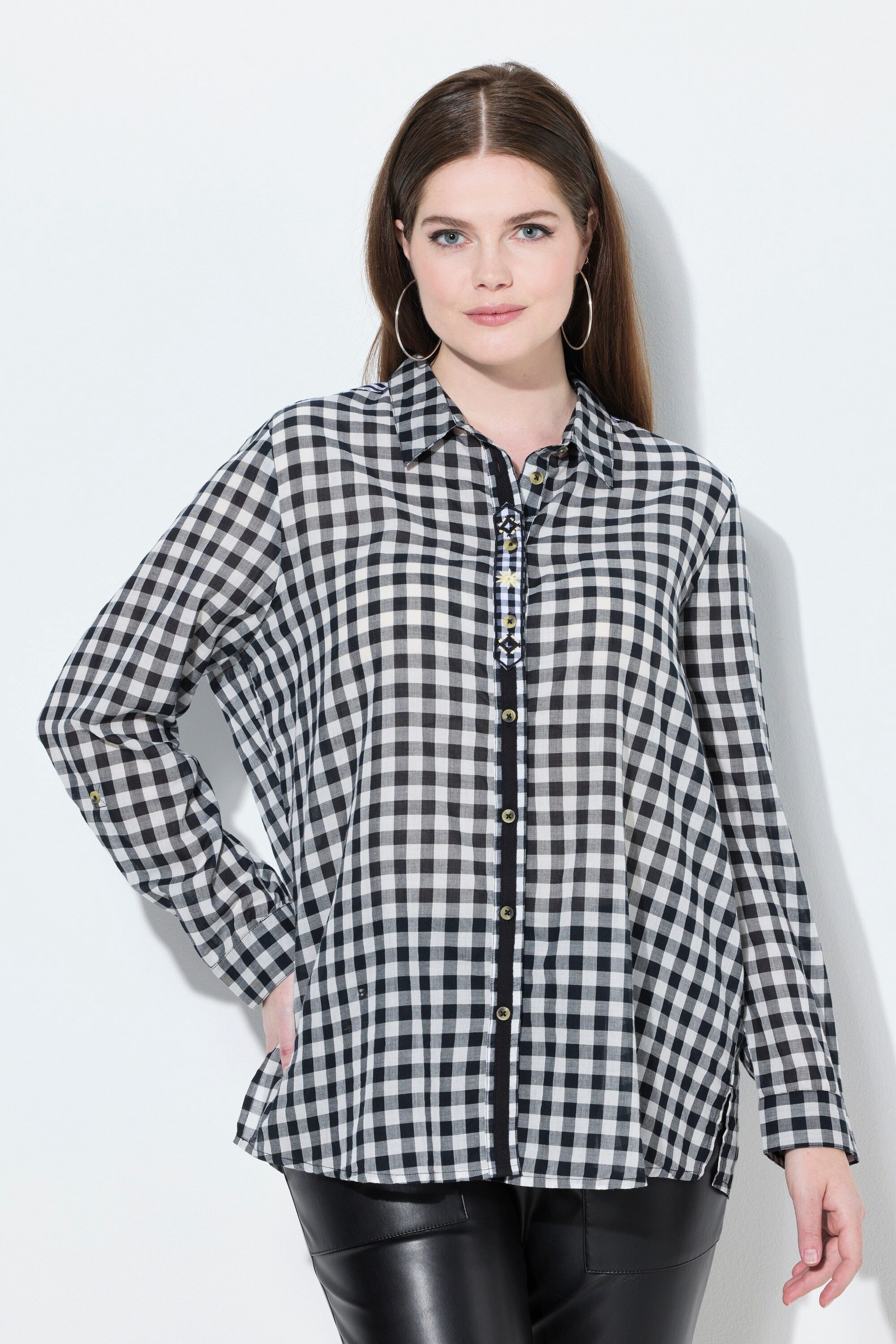 Ulla Popken Trachtenbluse Trachten-Karobluse Hemdkragen Langarm günstig online kaufen