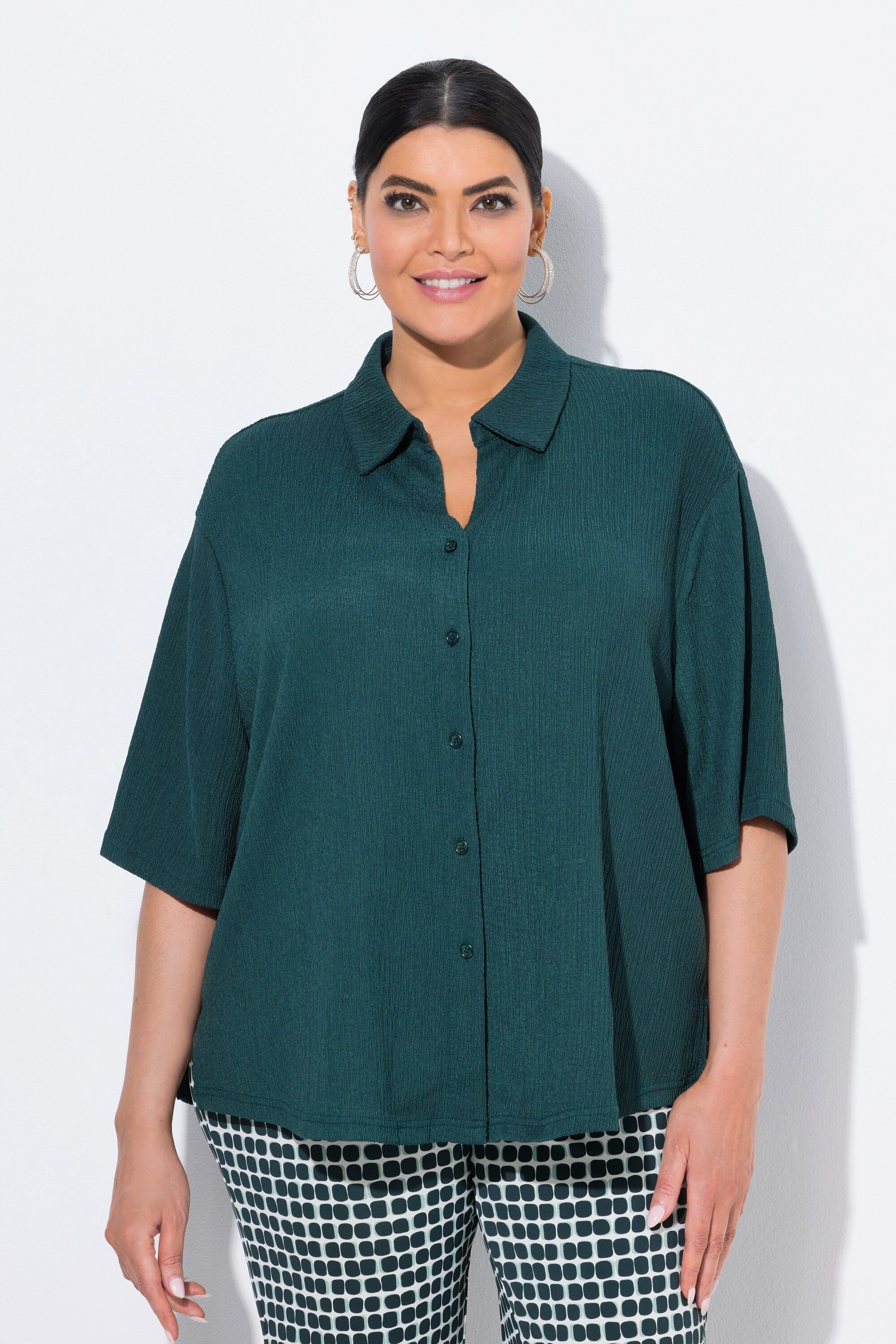 Ulla Popken Hemdbluse Bluse Struktur Hemdkragen günstig online kaufen