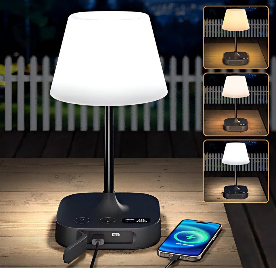 Xruiy Tischleuchte kabellos LED – USB-C Nachttischlampe dimmbar, Outdoor Tischlampe, LED, IP55 wasserdicht, Wohnzimmer & Terrasse