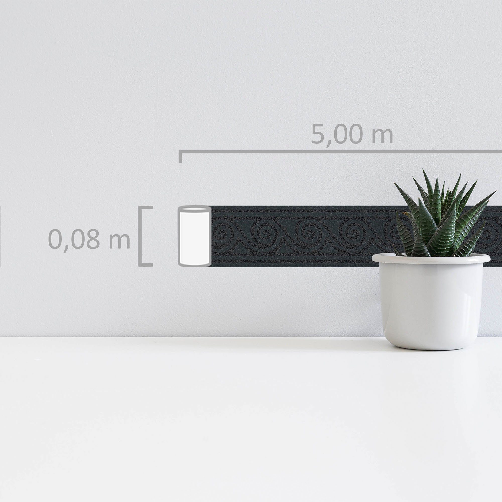A.S. Création Borte selbstklebend Wellenmuster 5 m x 8 cm Schwarz-Metallic günstig online kaufen