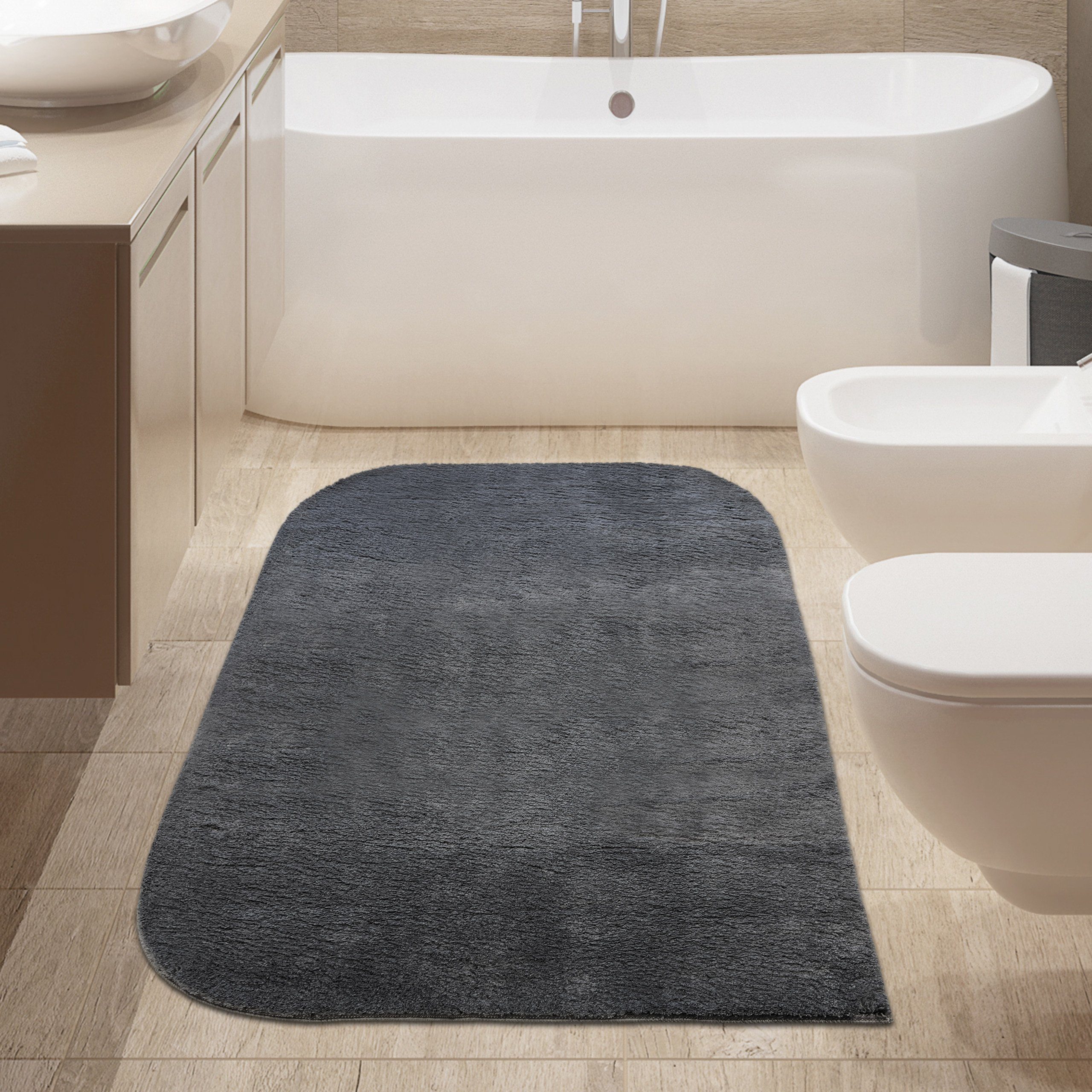 TeppichHome24 Teppich Designer Badezimmer Teppich mit runden Ecken in anthr günstig online kaufen