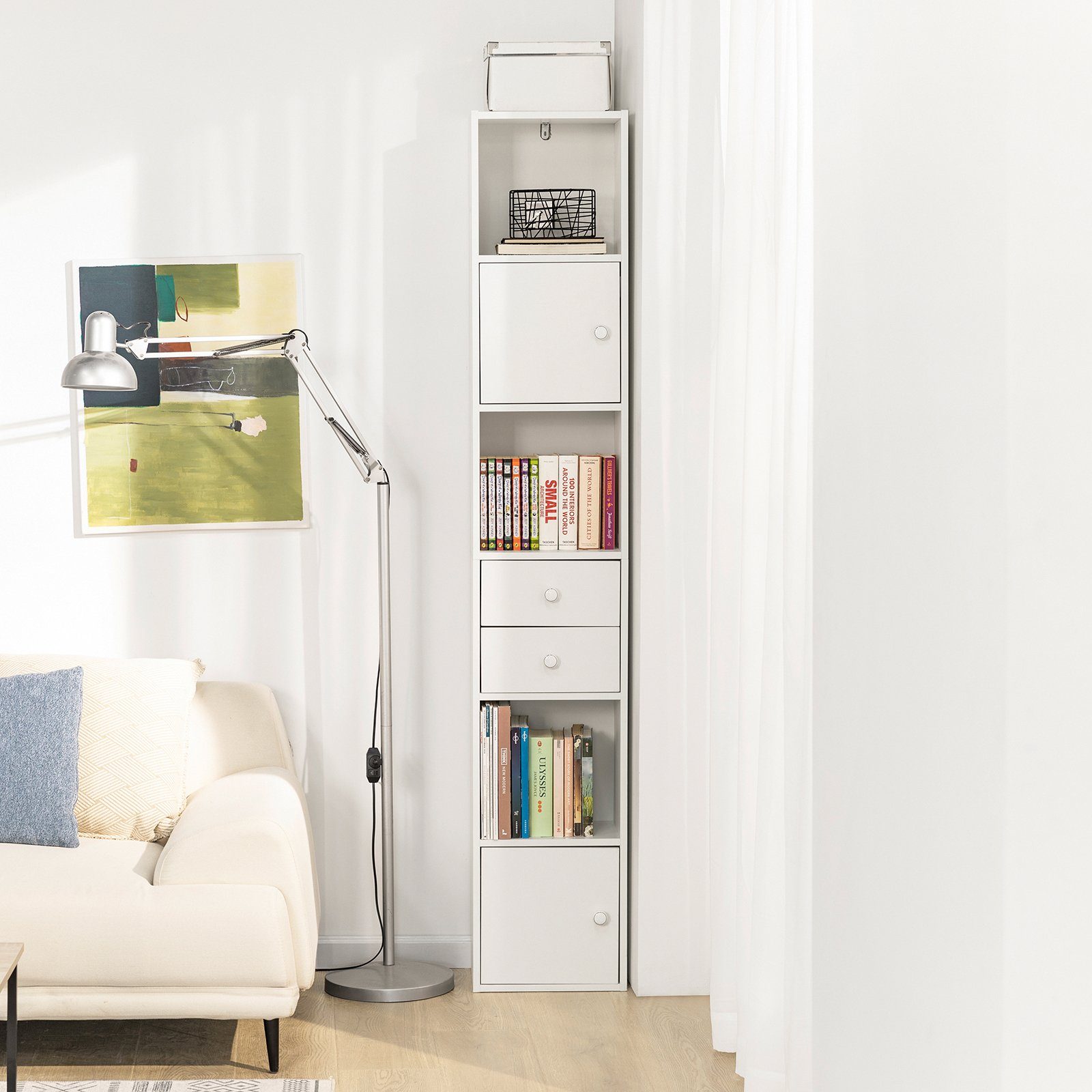 SoBuy Bücherregal STR10, Aktenschrank Hochschrank, mit Schubladen Bücherschrank Standregal Aufbewahrungsregal Büroregal