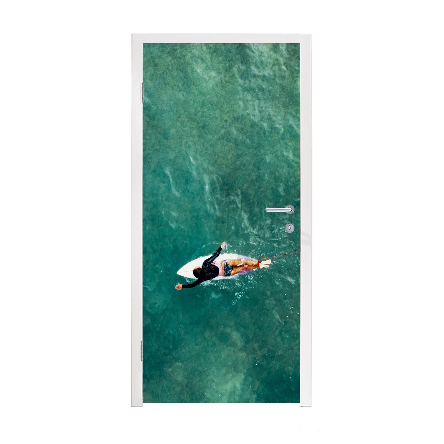 MuchoWow Türtapete Surfer beim Paddeln, Matt, bedruckt, (1 St), Fototapete für Tür, Türaufkleber, 75x205 cm
