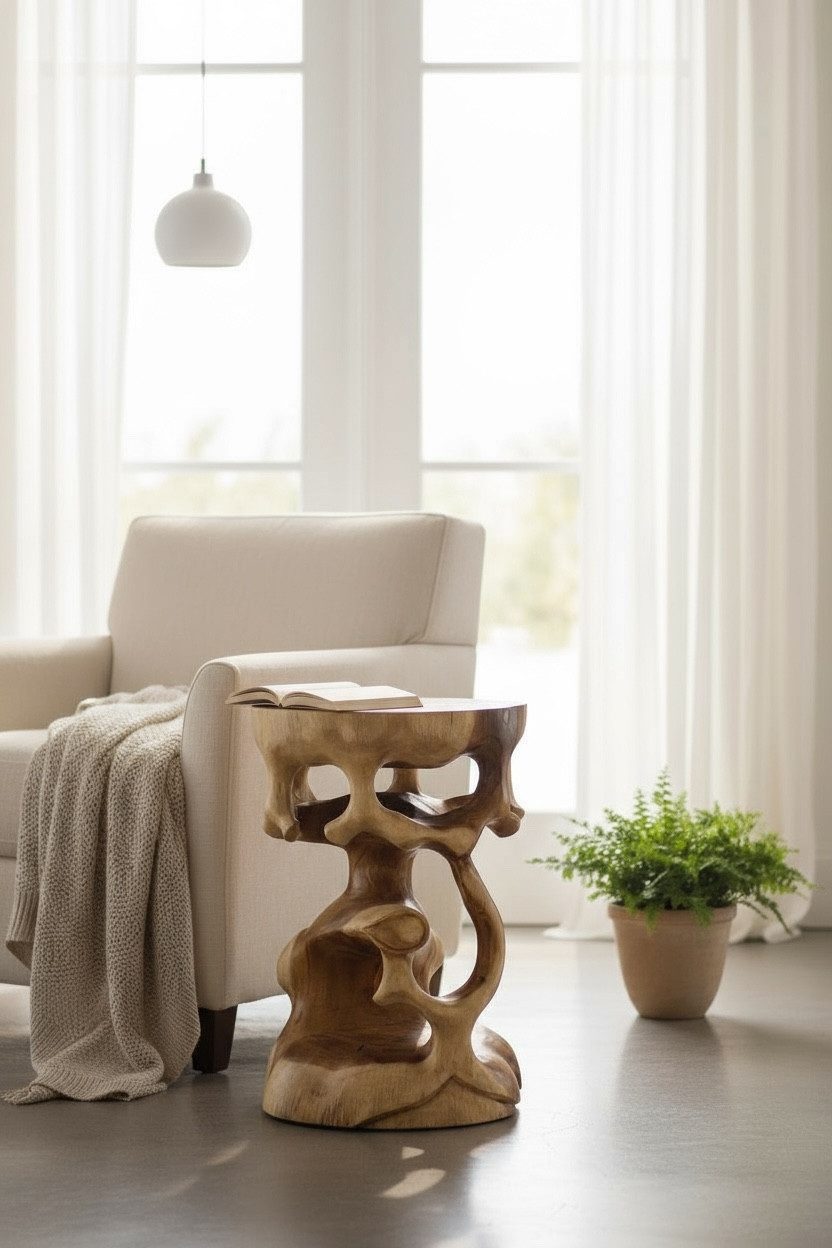 FaHome Beistelltisch Holzhocker Rund - Beistelltisch Holz Hocker - Couchtisch – Bild 3 von 5