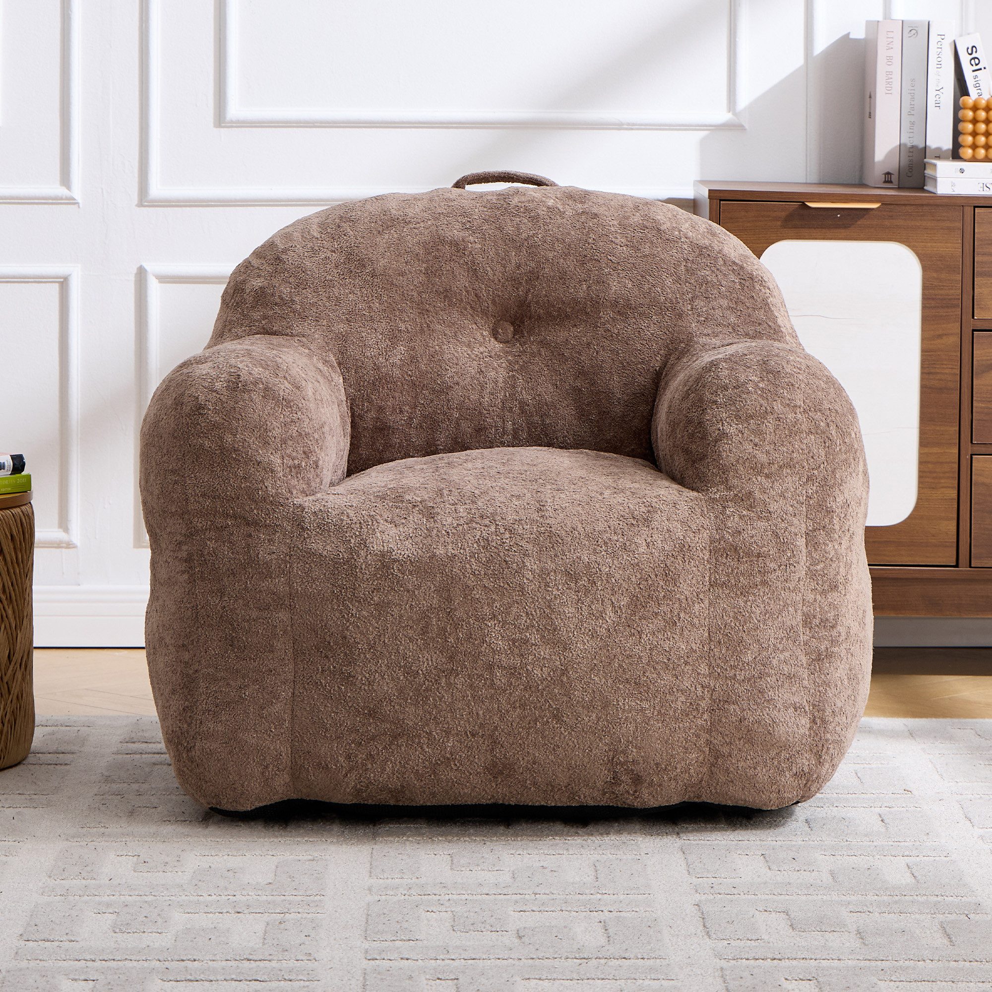 Leawin Relaxliege Sofas Wohnzimmer Loungesessel aus Chenille-Kunstfell weich, Bean Bag Sessel mit Schaumstoffflocken und ohne Montage