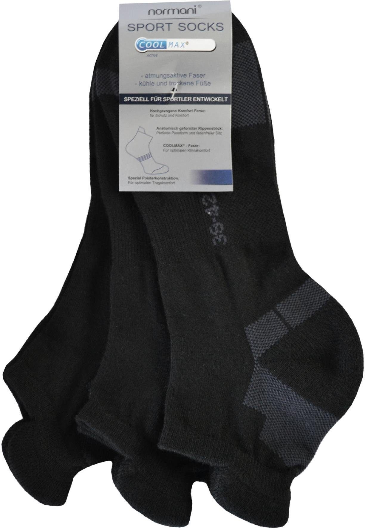 Coolmaxfaser Paar mit Sneakersocken Coolmax Paar) 6 Schwarz 6 Sneakersocken normani klimaregulierende Komfortferse (6er-Set,