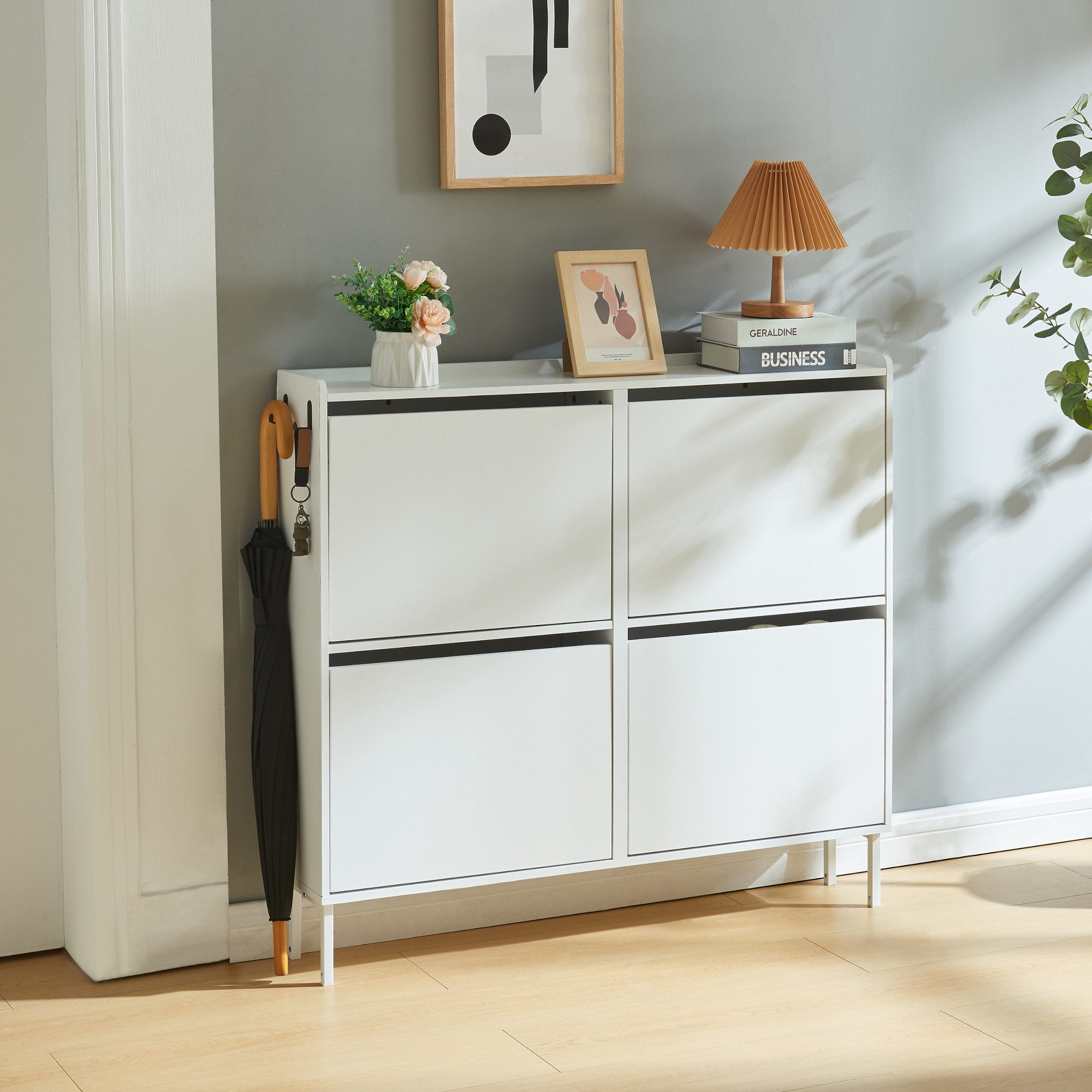 en.casa Schuhschrank »Ylitornio« 91,5x100x19 cm mit 4 Füßen Weiß günstig online kaufen