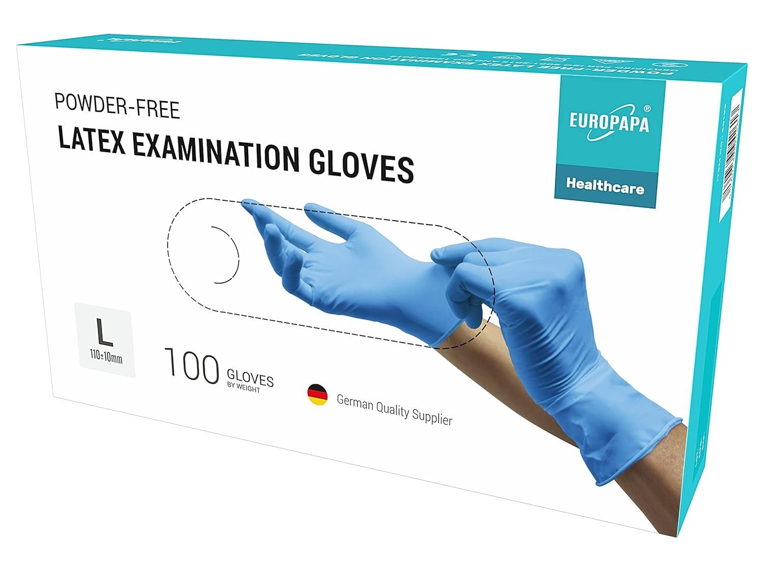EUROPAPA Einweghandschuhe Latex Einweghandschuhe (Untersuchungshandschuhe EN455 und EN374 Handschuhe) puderfrei Einmalhandschuhe
