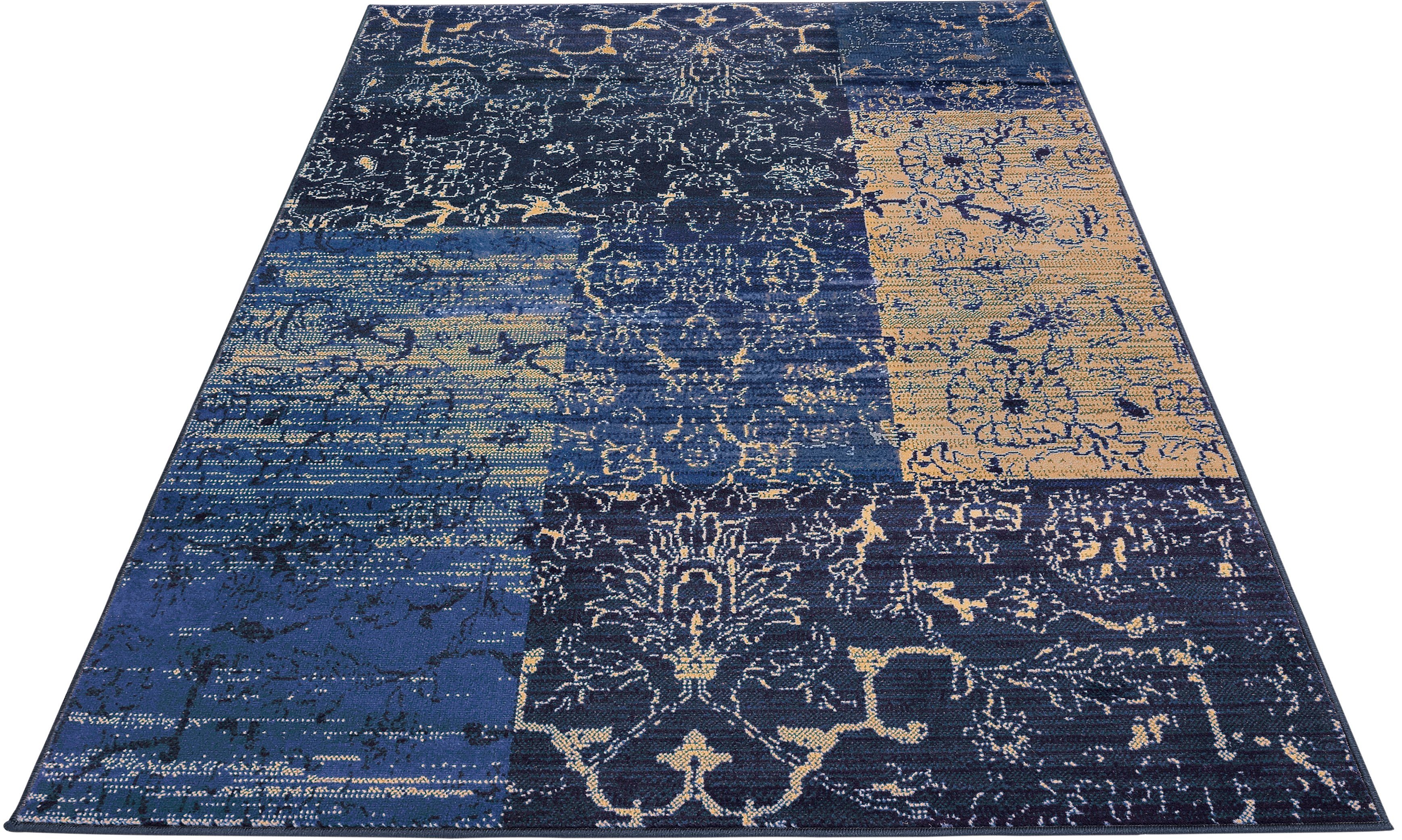 Teppich Bennet, my rechteckig, Vintage Höhe: pflegeleicht, elegant Kurzflor, flach, weich, blau mm, home, Design, 7