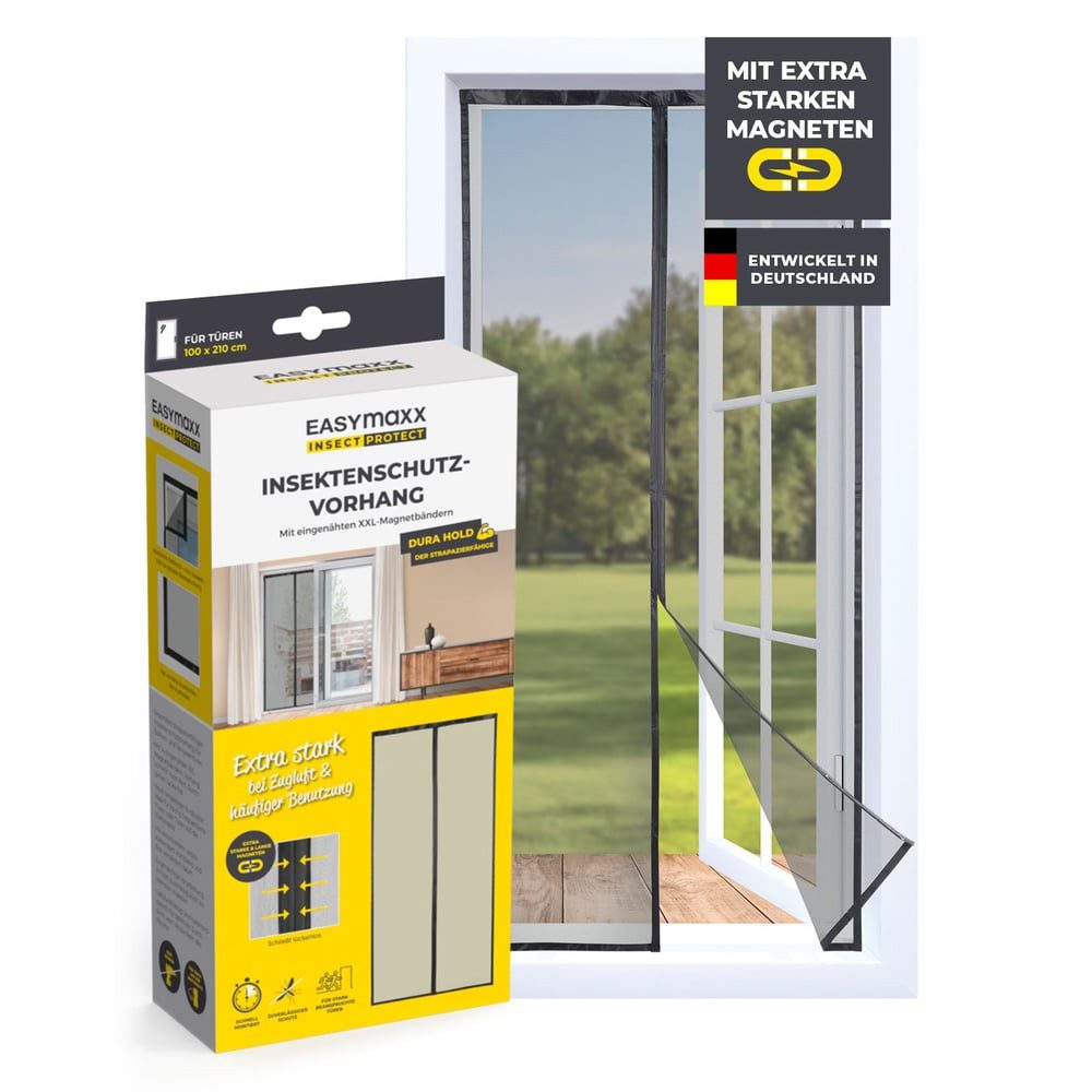 EASYmaxx Insektenschutz-Tür Insektenschutzvorhang Mit eingenähten XXL-Magnetbändern, (1-St), für Türen mit selbstklebendem Klettband