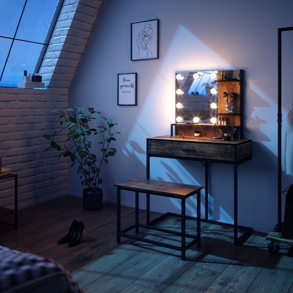 Vicco Schminktisch Fyrk, Eiche rustikal/Schwarz, 80 cm mit LED Beleuchtung günstig online kaufen