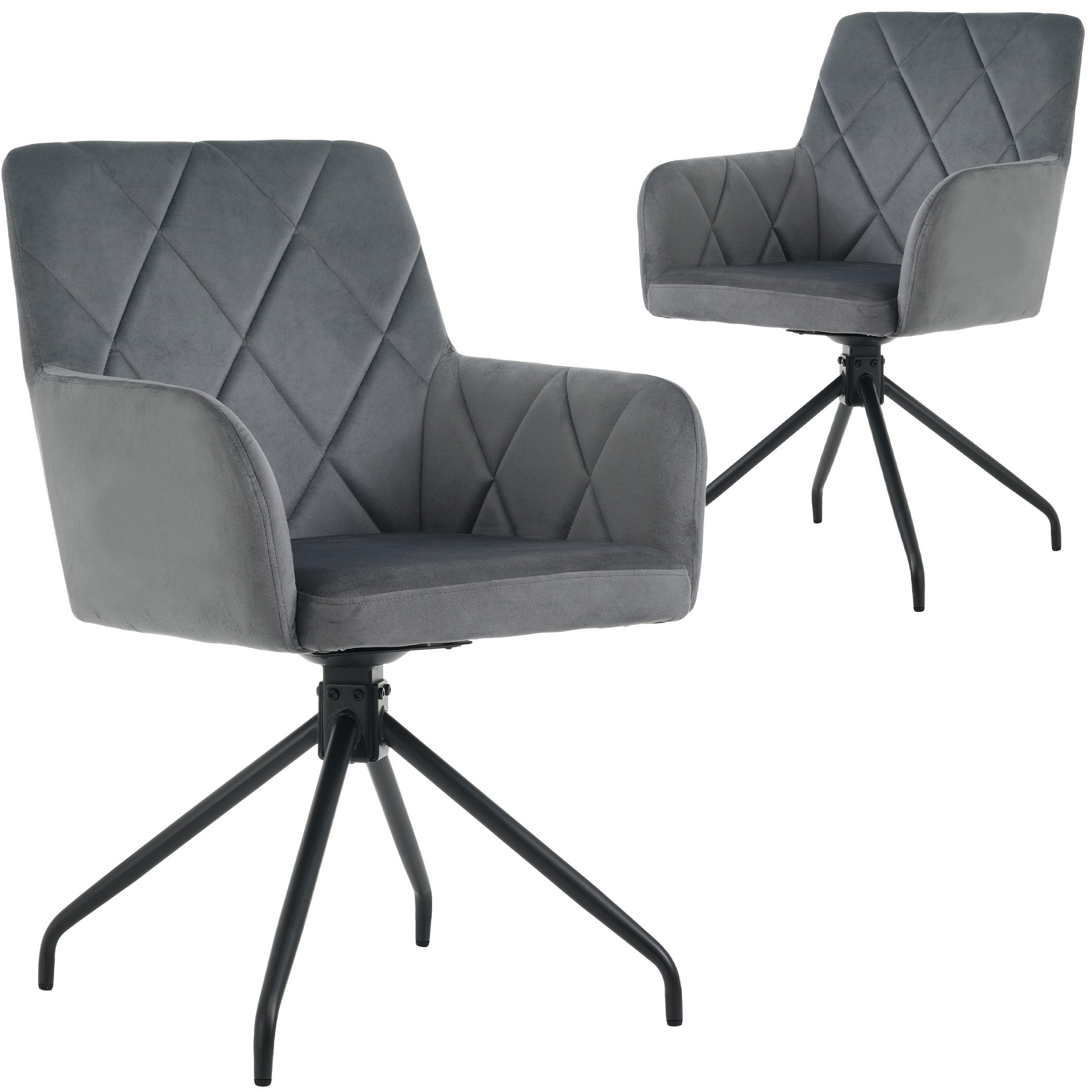 SeedWave Esszimmerstuhl Samt Esszimmer-Drehstuhl mit Armlehne, Gepolsterter Armlehnenstuhl, 2er Set,Diamantgestepptes Küchenstuhl mit rutschfesten Füßen