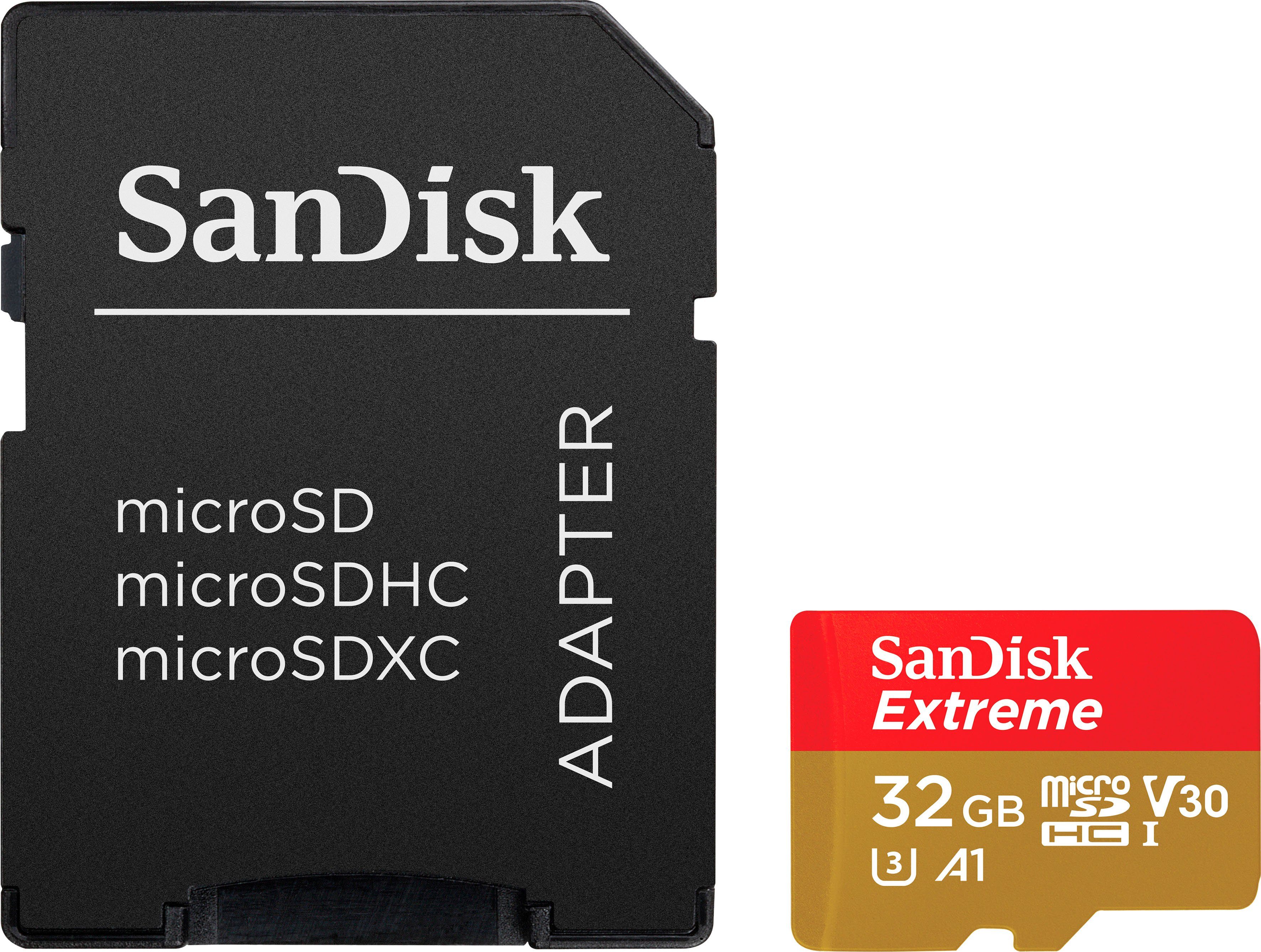 Sandisk Extreme microSDHC Speicherkarte (32 GB, UHS Class 3, 100 MB/s Lesegeschwindigkeit, SD-Adapter, Rescue Pro Deluxe)