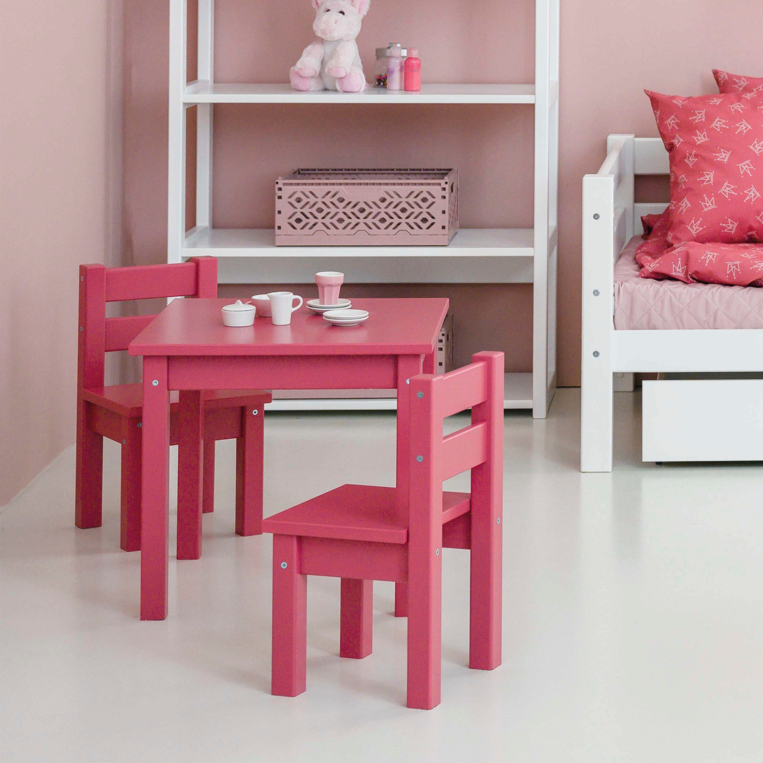 Stühle), (Set, Tisch, Hoppekids Stühlen mit 3-tlg., Kindersitzgruppe Farben, 1 vielen pink 2 in MADS zwei Kindersitzgruppe,