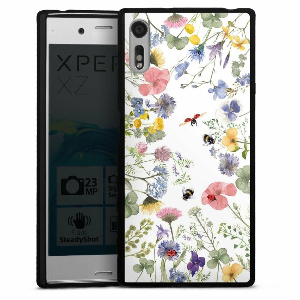 DeinDesign Handyhülle Biene Blumen Muster Bunte Frühlingsblumen und Bienen, Sony  Xperia XZs Silikon Hülle Bumper Case Handy Schutzhülle