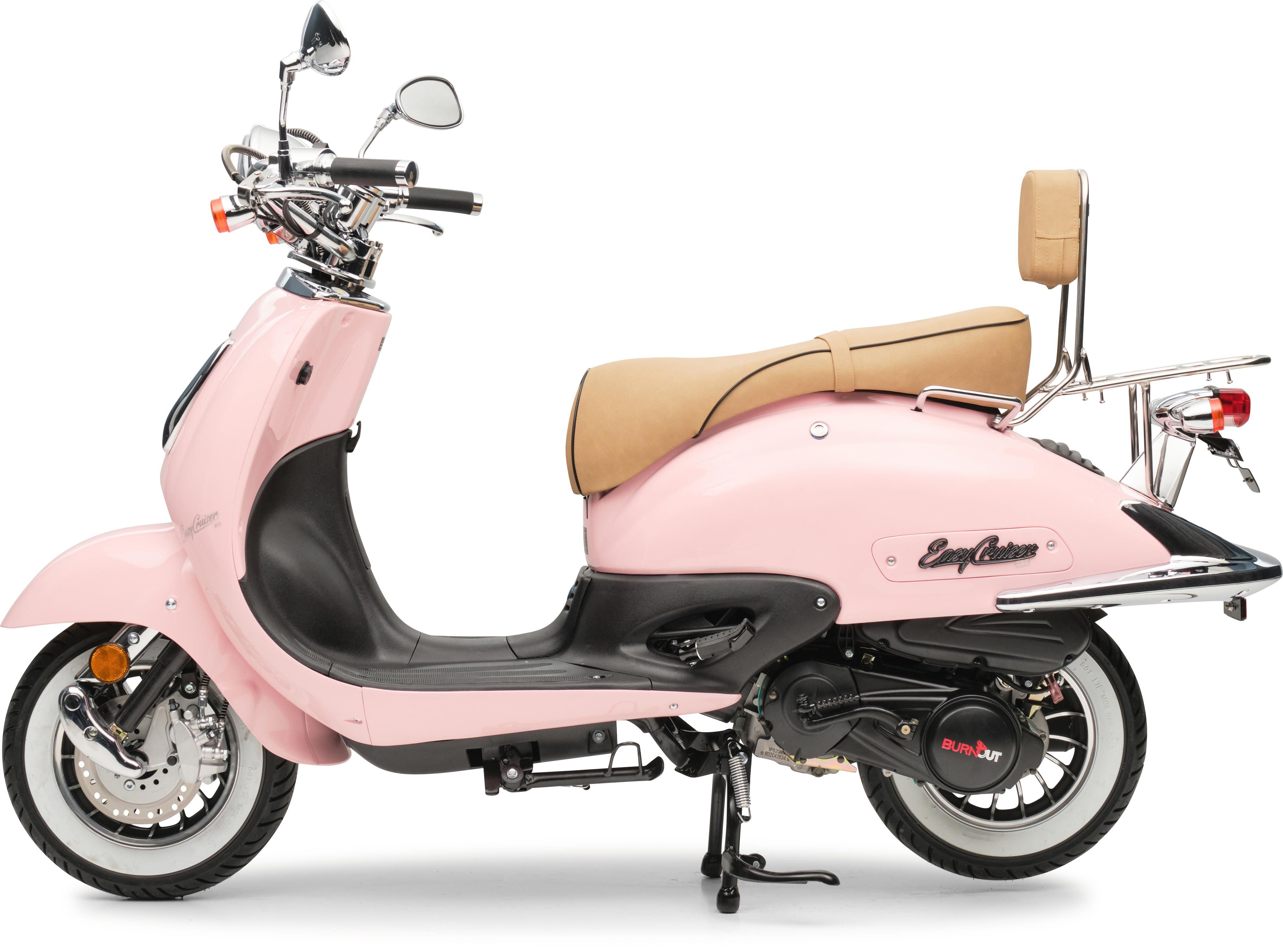 Burnout Motorroller EasyCruiser Eco Rosa, 50 ccm, 25 km/h, Euro 5, Unverwechselbares Retro Design, Mofa mit USB Ladedose für Handy Navi