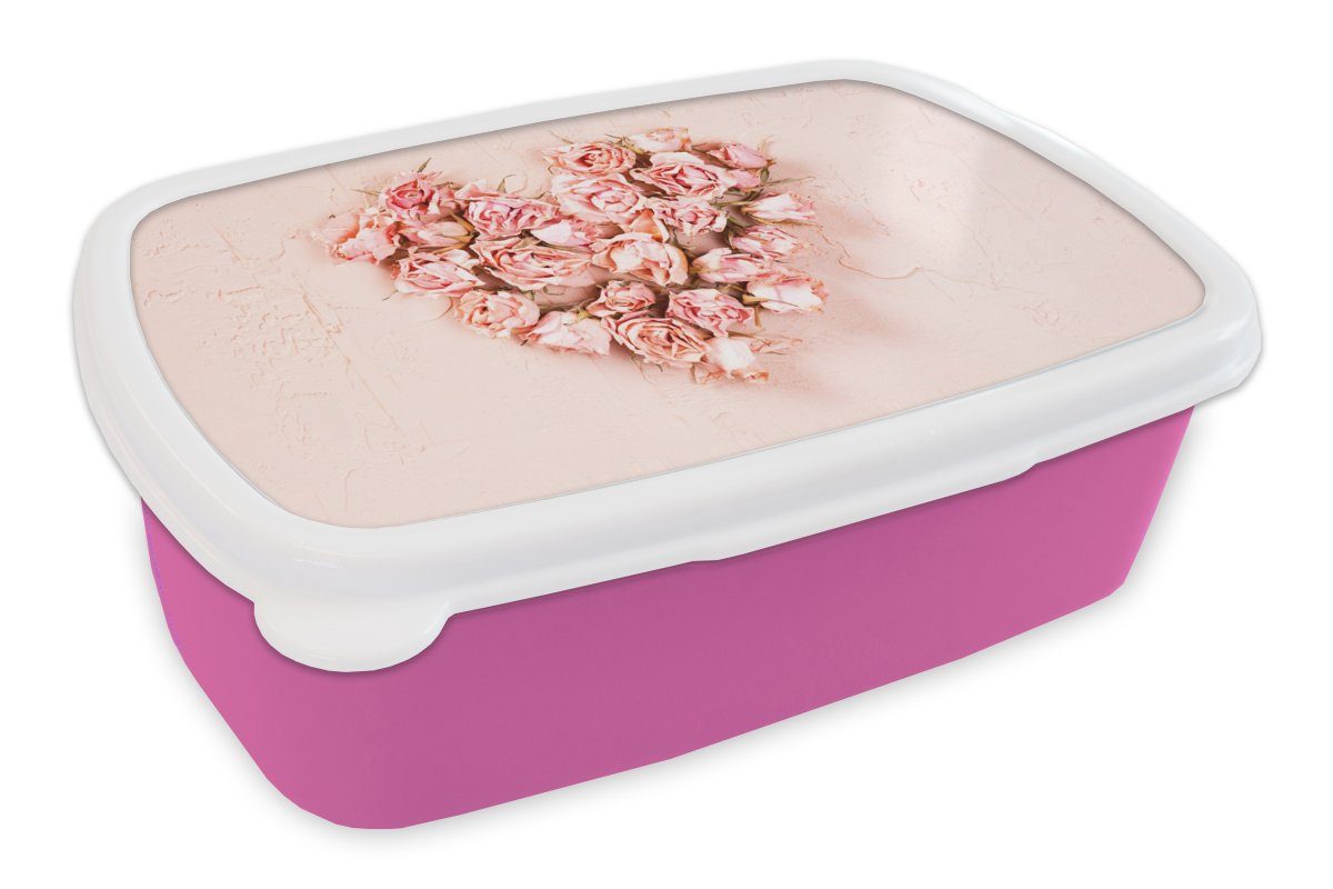 Blumen Lunchbox - (2-tlg), Erwachsene, - Snackbox, für Herz Brotbox Kinder, Kunststoff Mädchen, Brotdose Kunststoff, Rosa, MuchoWow