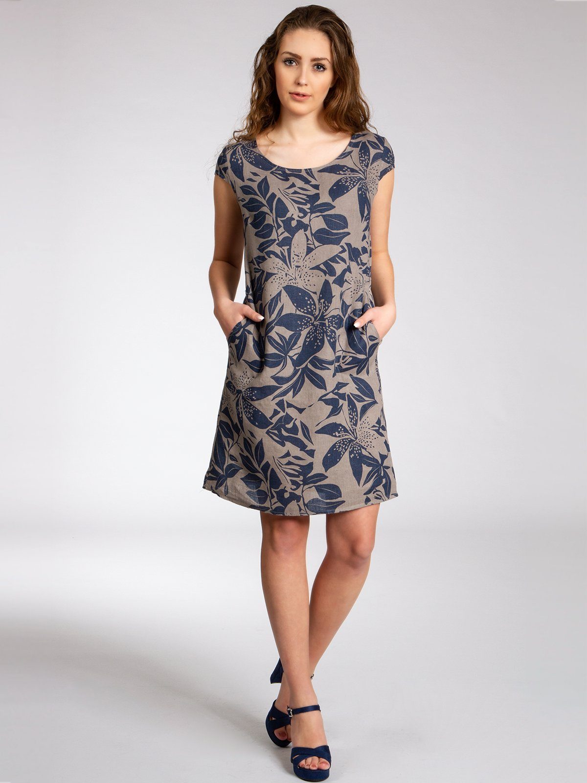 Caspar Sommerkleid SKL026 knielanges elegantes Damen Sommer Leinenkleid Luftig leicht, figurumspielende Form, mit seitlichem Jersey-Einsatz