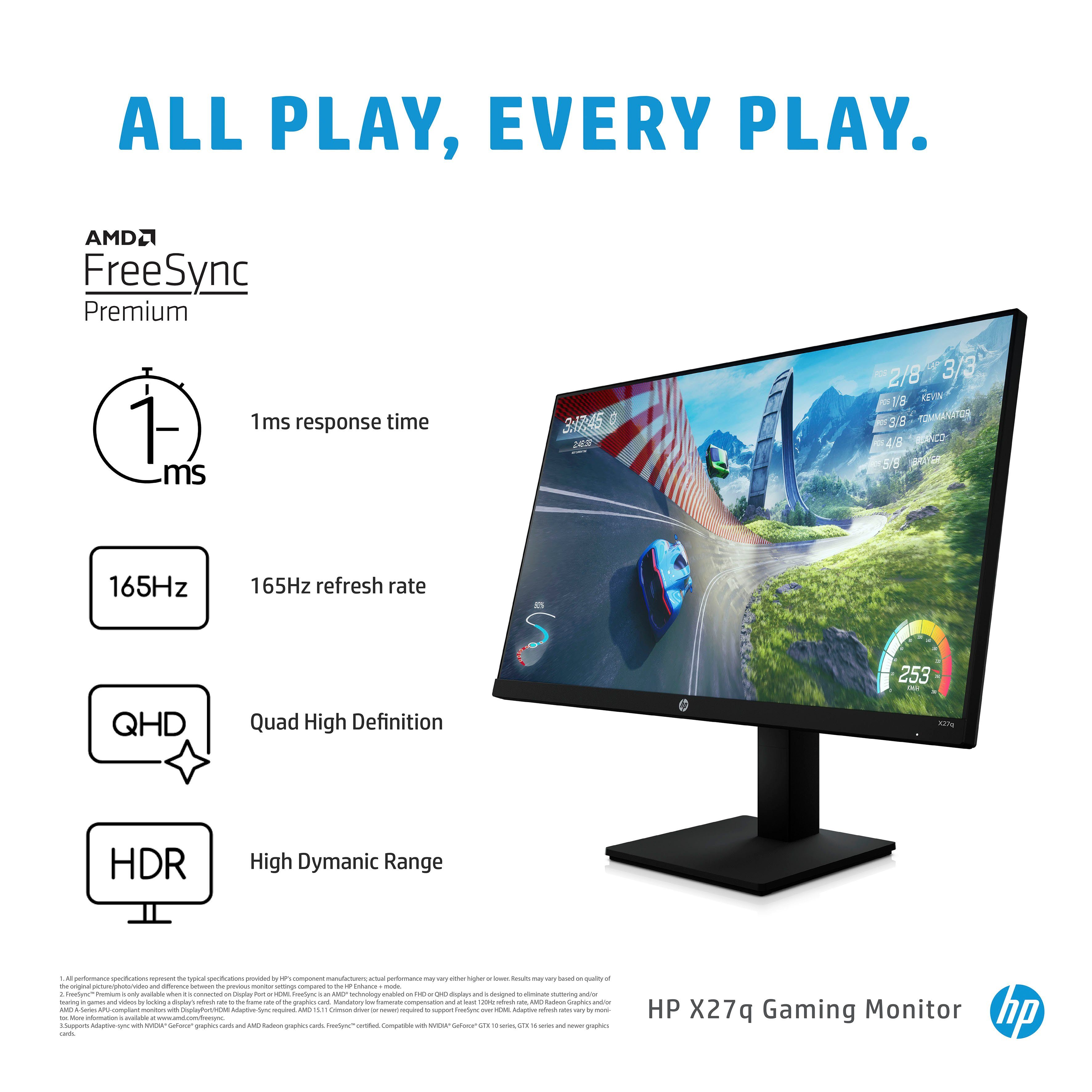 HP X27q Gaming-LED-Monitor (68,6 cm/27 ", 2560 x 1440 Pixel, QHD, 1 ms