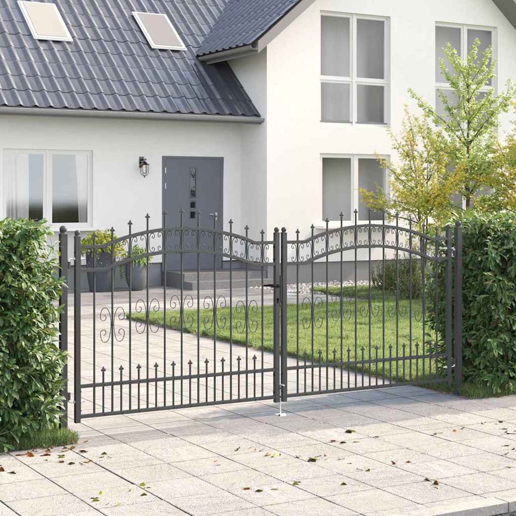 vidaXL Gartentor Zauntor mit Speer-Top KAMPEN 305 x 125 cm Stahl Grau