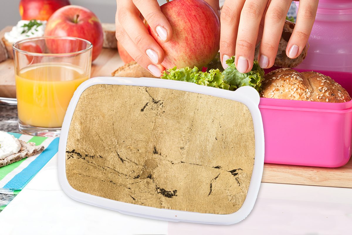 MuchoWow Lunchbox Gold - - Brotbox Kunststoff Erwachsene, rosa (2-tlg), Gelb Snackbox, Kinder, Brotdose Wand, Mädchen, für Kunststoff