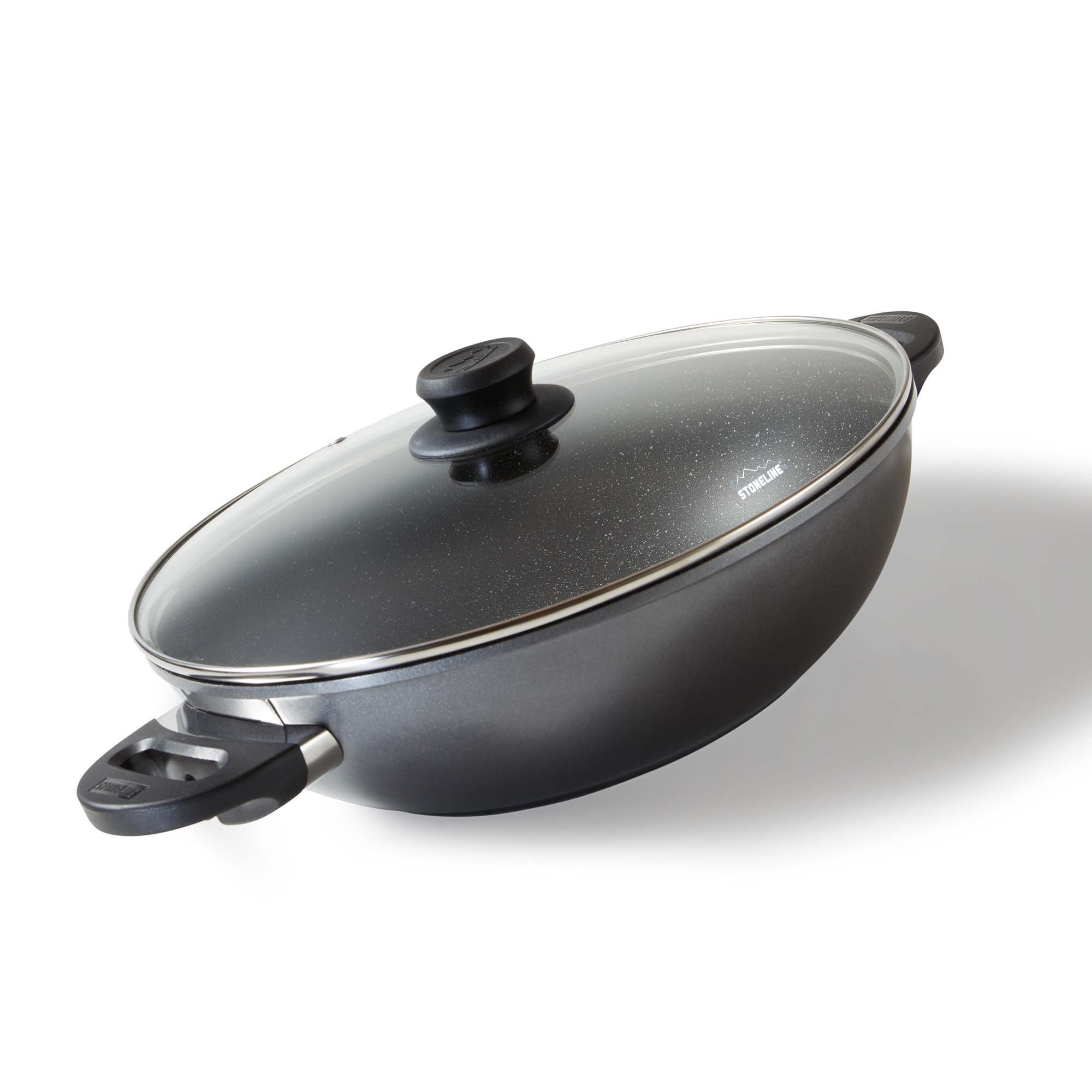 STONELINE Wok, Aluminiumguss (2-tlg), mit echten Steinpartikeln, induktionsgeeignet, Designed in Germany