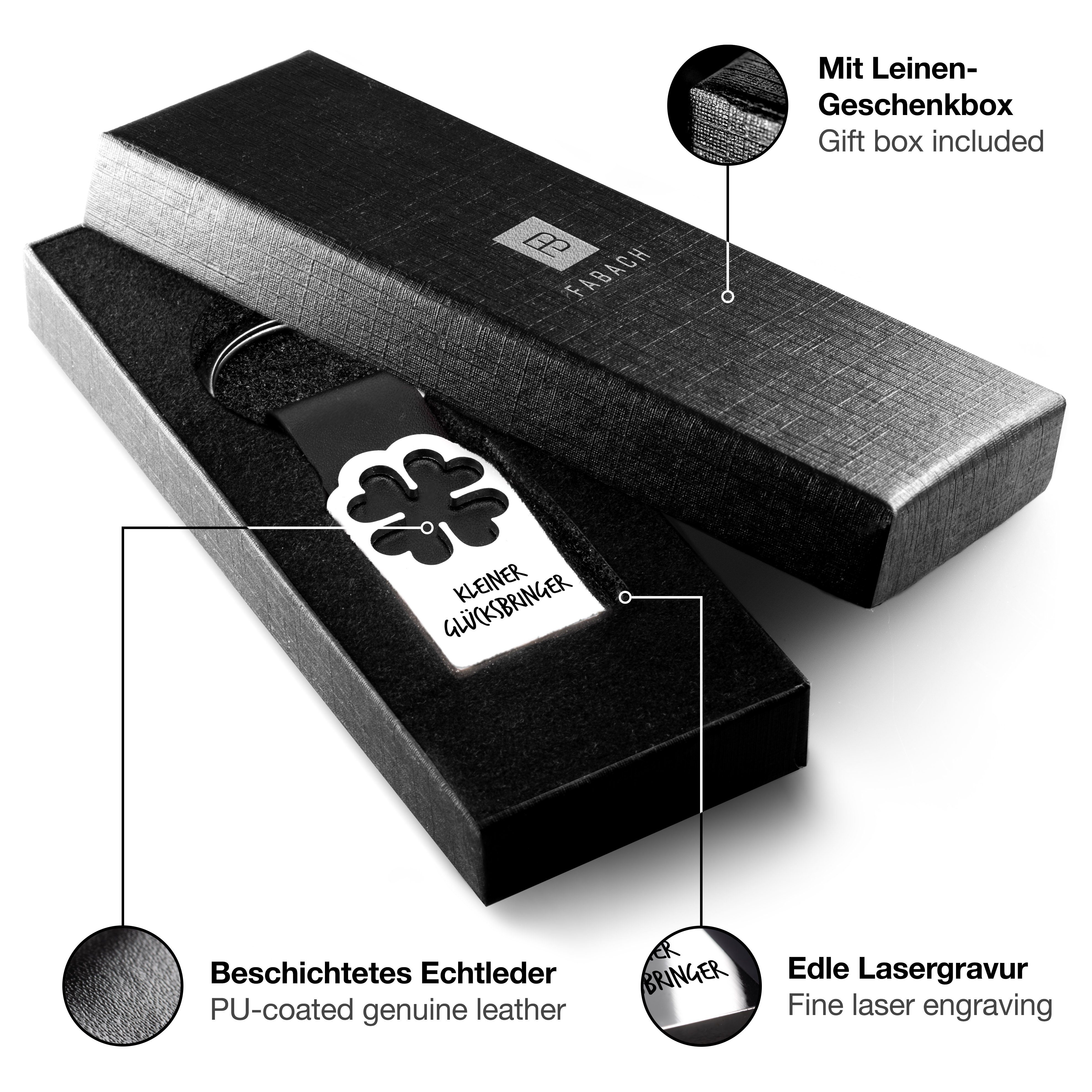 FABACH Schlüsselanhänger Leder mit Kleeblatt und Gravur - Viel Erfolg - Vie günstig online kaufen