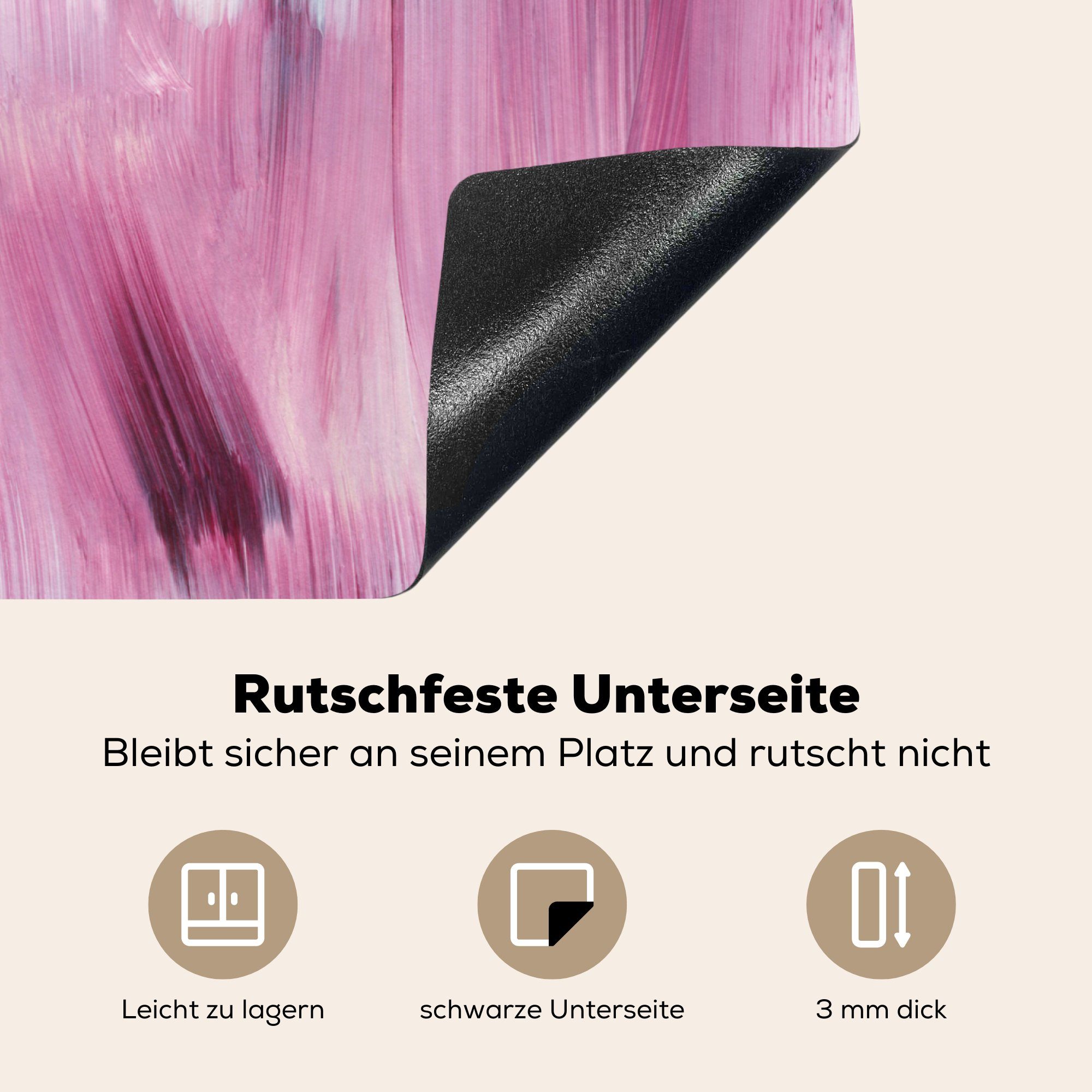 Herdblende-/Abdeckplatte Farbe Mobile Arbeitsfläche MuchoWow - Vinyl, 60x52 tlg), Farben Rosa, cm, Ceranfeldabdeckung nutzbar, (1 -