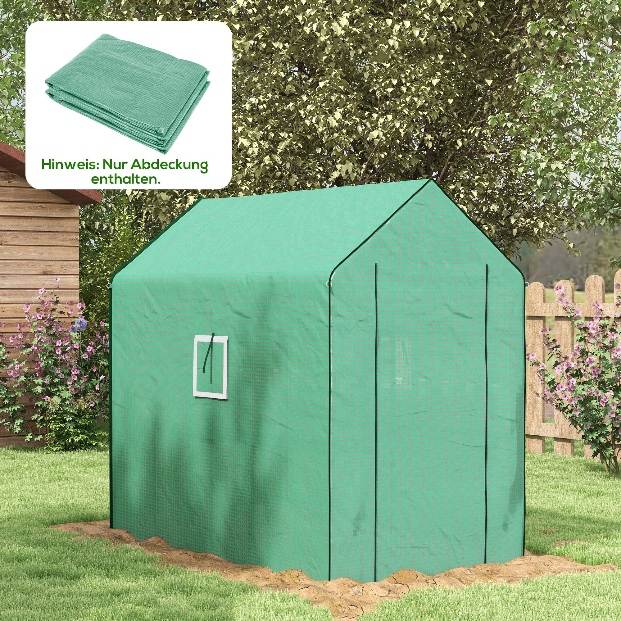 Outsunny Foliengewächshaus Gewächshausfolie mit UV-Schutz, Seitenfenster, BxTxH: 140 x 213 x 190 cm, BxLxH: 213 x 140 x 190 cm, 0.1 mm Wandstärke, Ersatzabdeckung 1-St., Ersatzfolie, für Tunnelgewächshaus, 140 x 213 x 190 cm, Grün