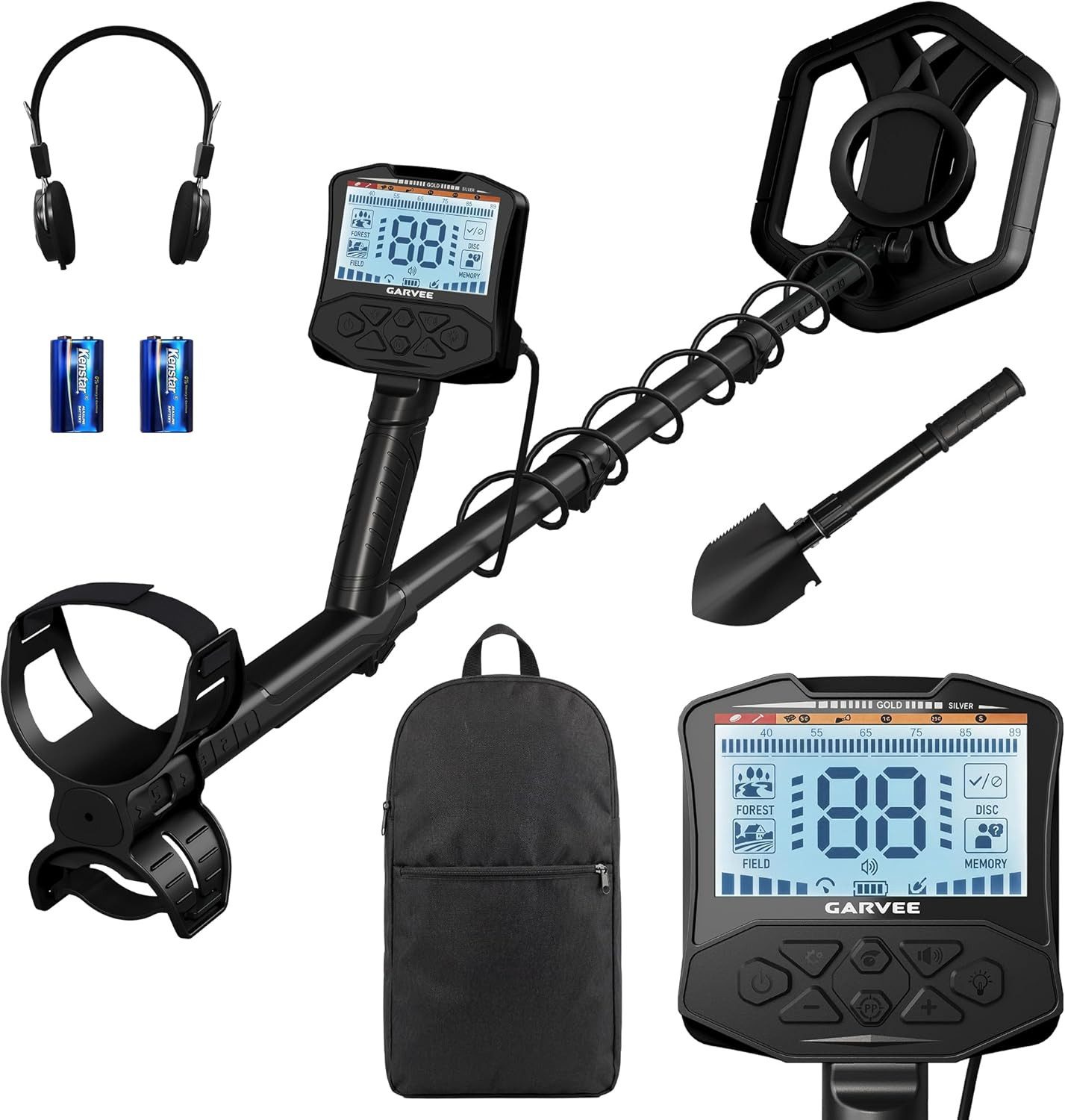 GarveeMore Metalldetektor Profi für Erwachsene,Gold- & Münzsuchgerät mit LCD-Display,5 Modi, Pinpointer, Lautstärke, Hintergrundlicht & Kopfhöreranschluss