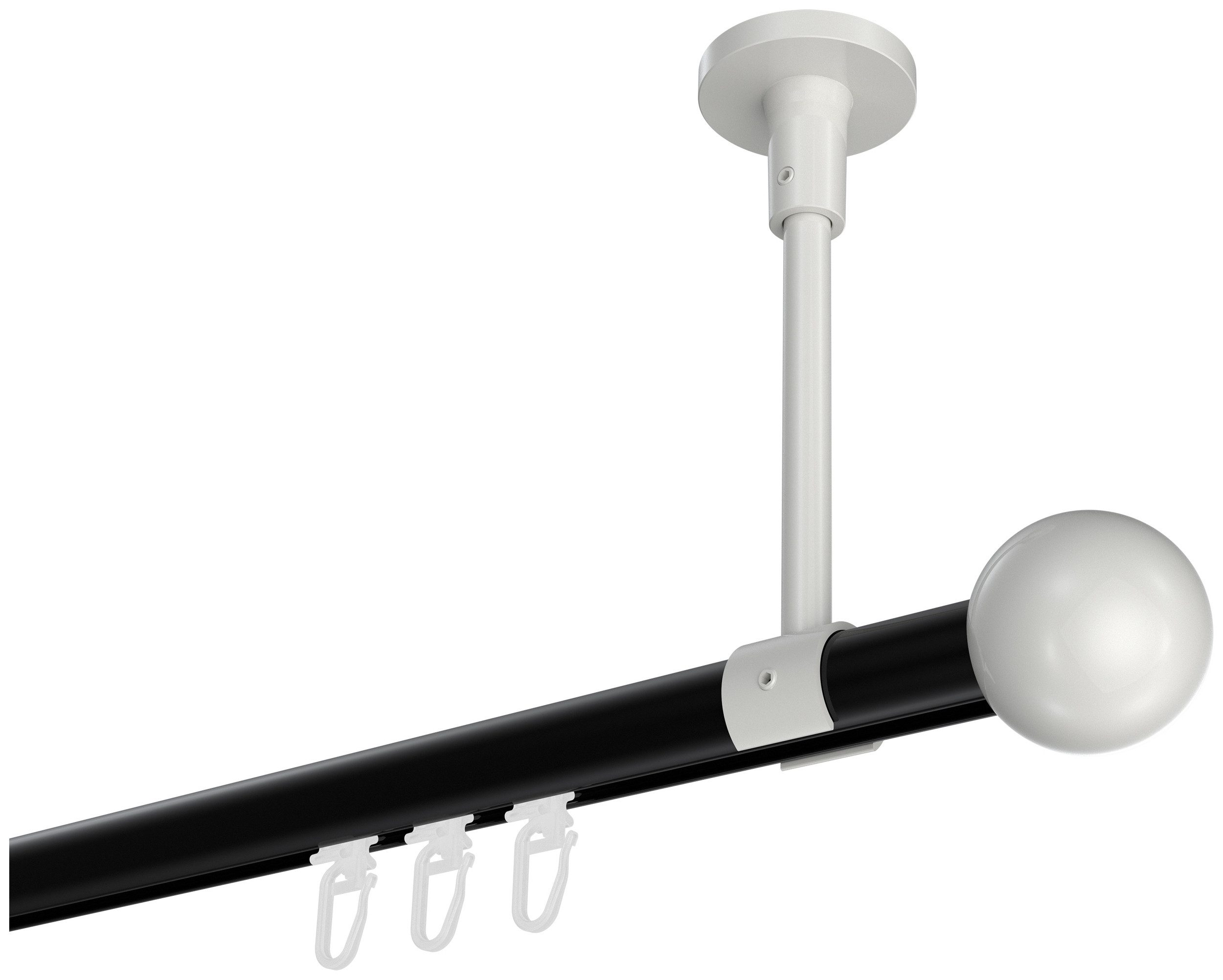 INTERDECO Innenlaufschiene Sonette Luino, Ø 20 mm, 1-läufig, Fixmaß, kürzbar, Deckenmontage, Aluminium, Schwarz / Weiß / Bicolor