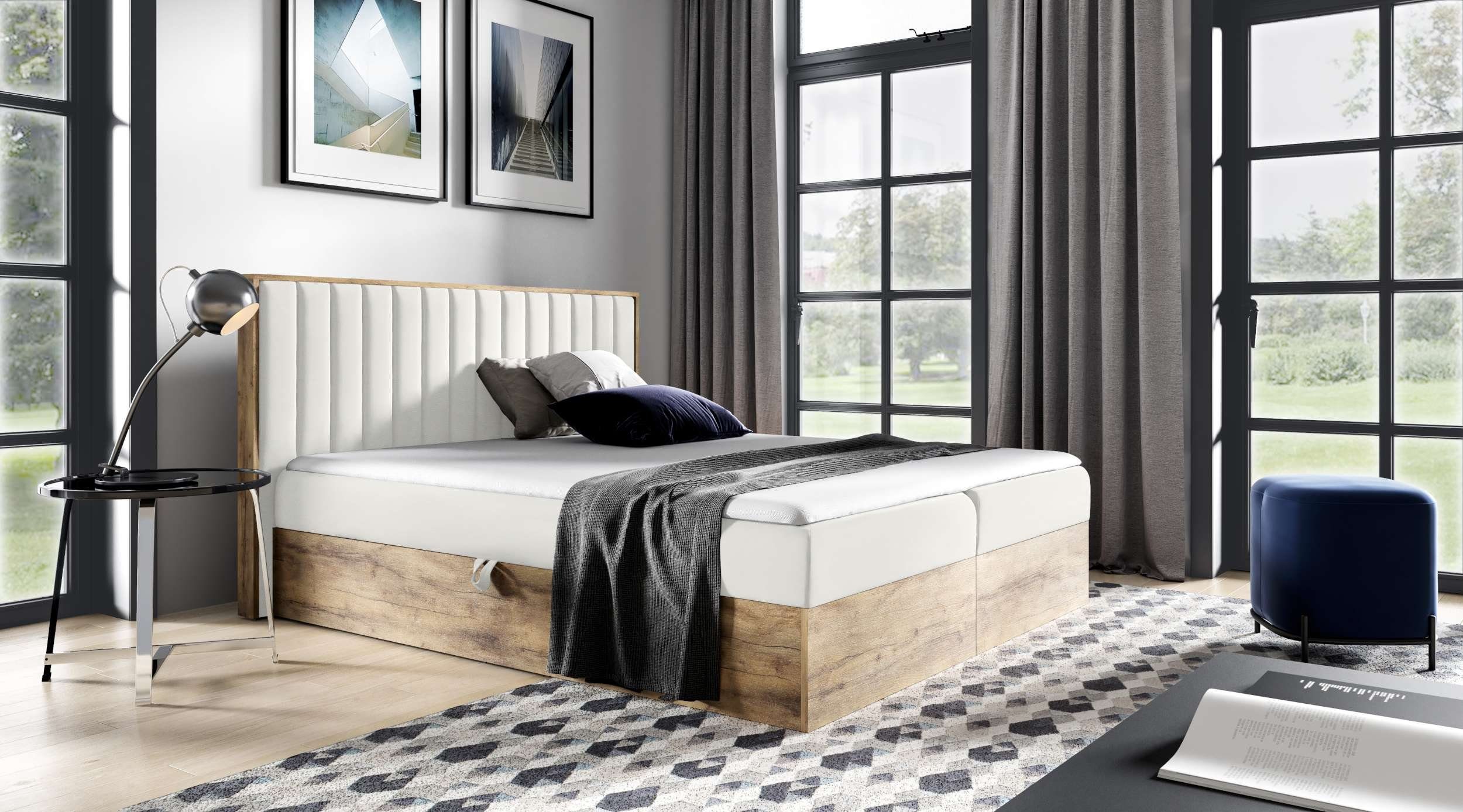 99rooms Boxspringbett Arizona (Schlafzimmerbett, Bett), 120/140/160/180/200x200, Bonellfederkern Matratze, Topper, Bettkasten