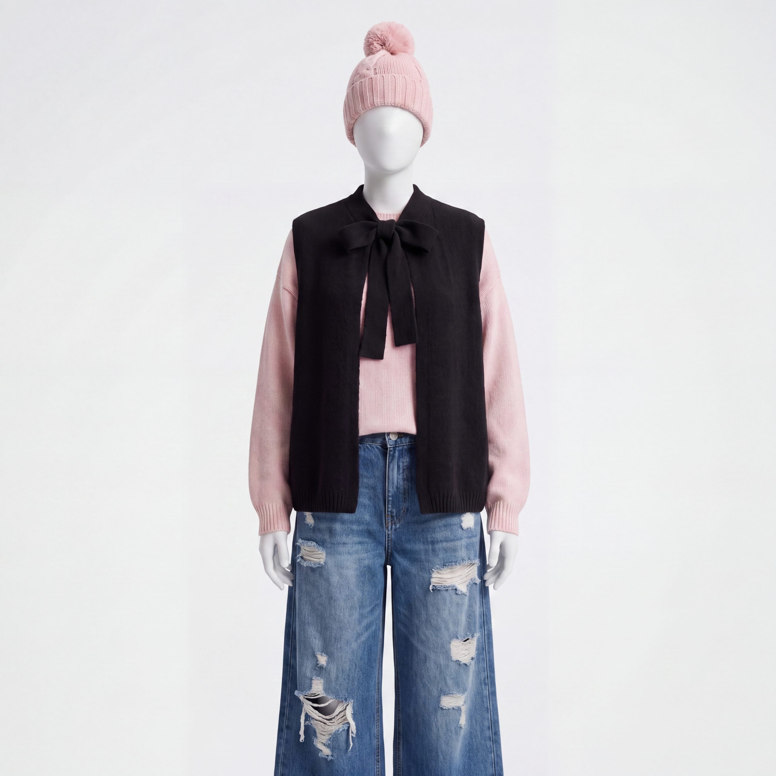 OriginalYou Strickweste Damen Weste Elegante Freizeitweste Schleifendetail Schnürung zum binden am Halsbereich