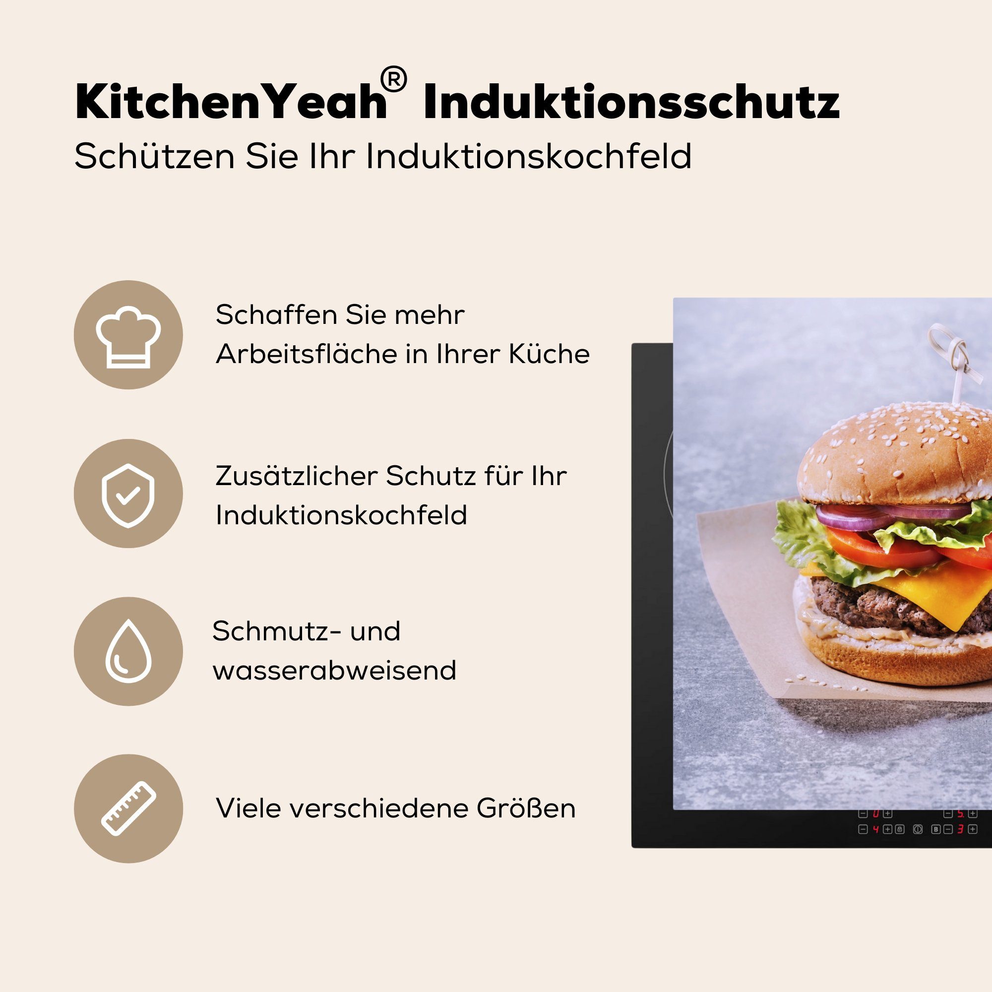 Pergament, (1 küche für Fastfood-Burger MuchoWow auf Vinyl, Ceranfeldabdeckung, Herdblende-/Abdeckplatte cm, Arbeitsplatte tlg), 78x78