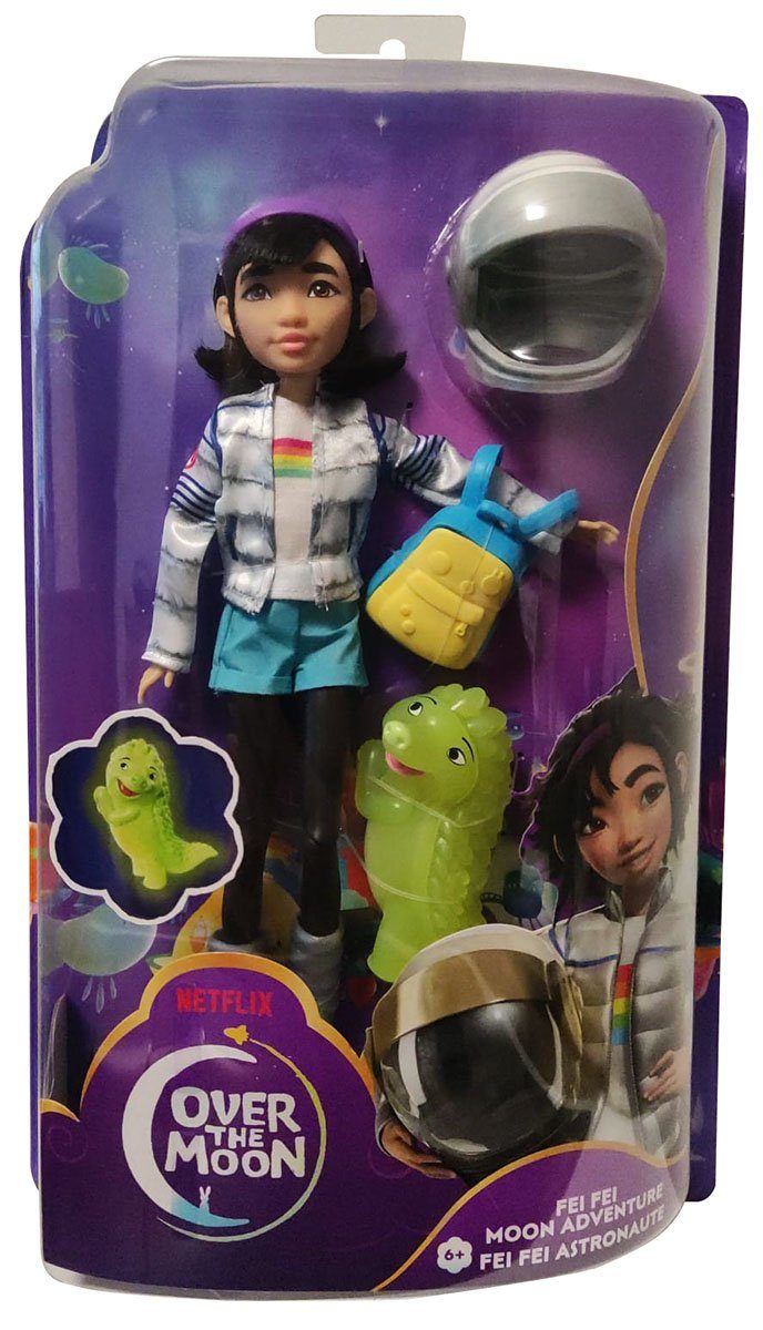 Mattel® Anziehpuppe Mattel GNP77 Netflix Over the Moon Fei Fei (Packung, 3-tlg., Fei Fei mit Rucksack und ihrem leuchtendem Goblin)