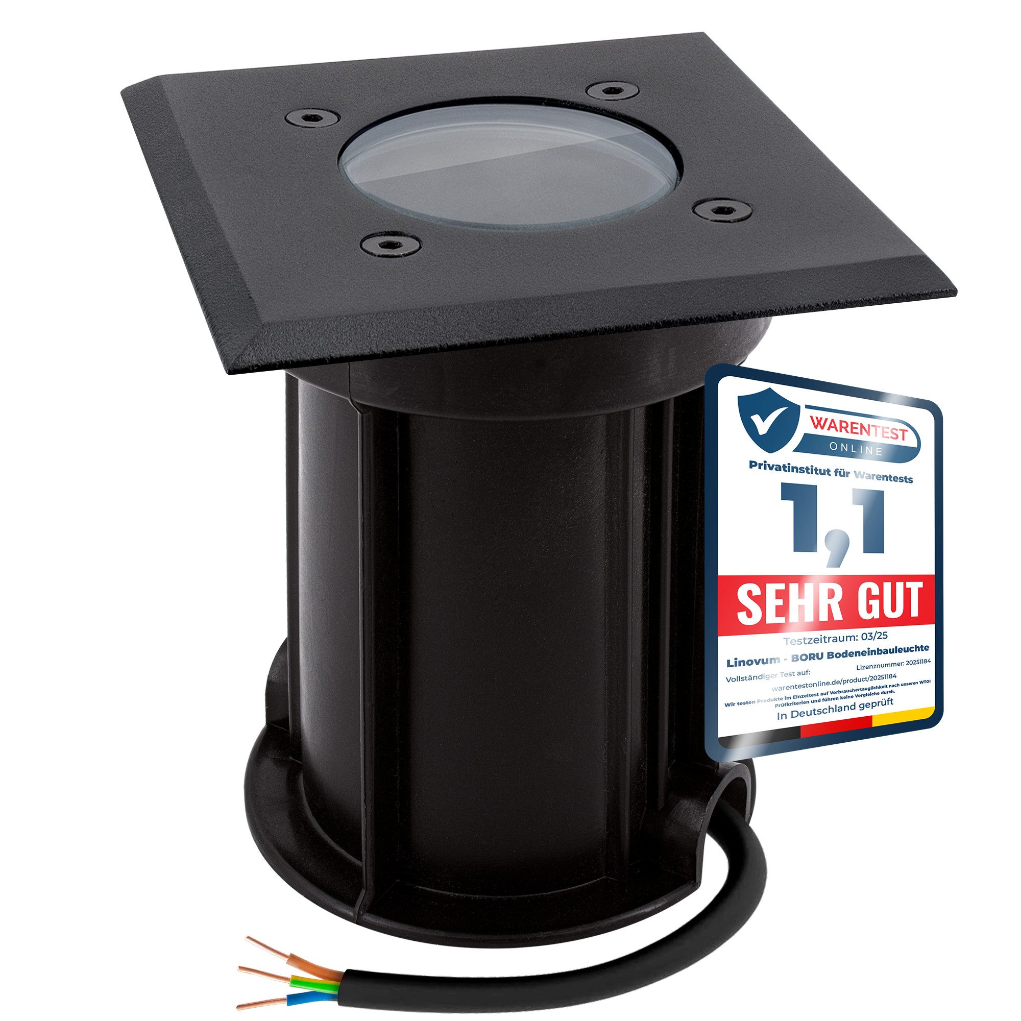 linovum LED Gartenstrahler BOQU Bodeneinbaustrahler GU10 quadratisch in schwarz IP67 Kabel