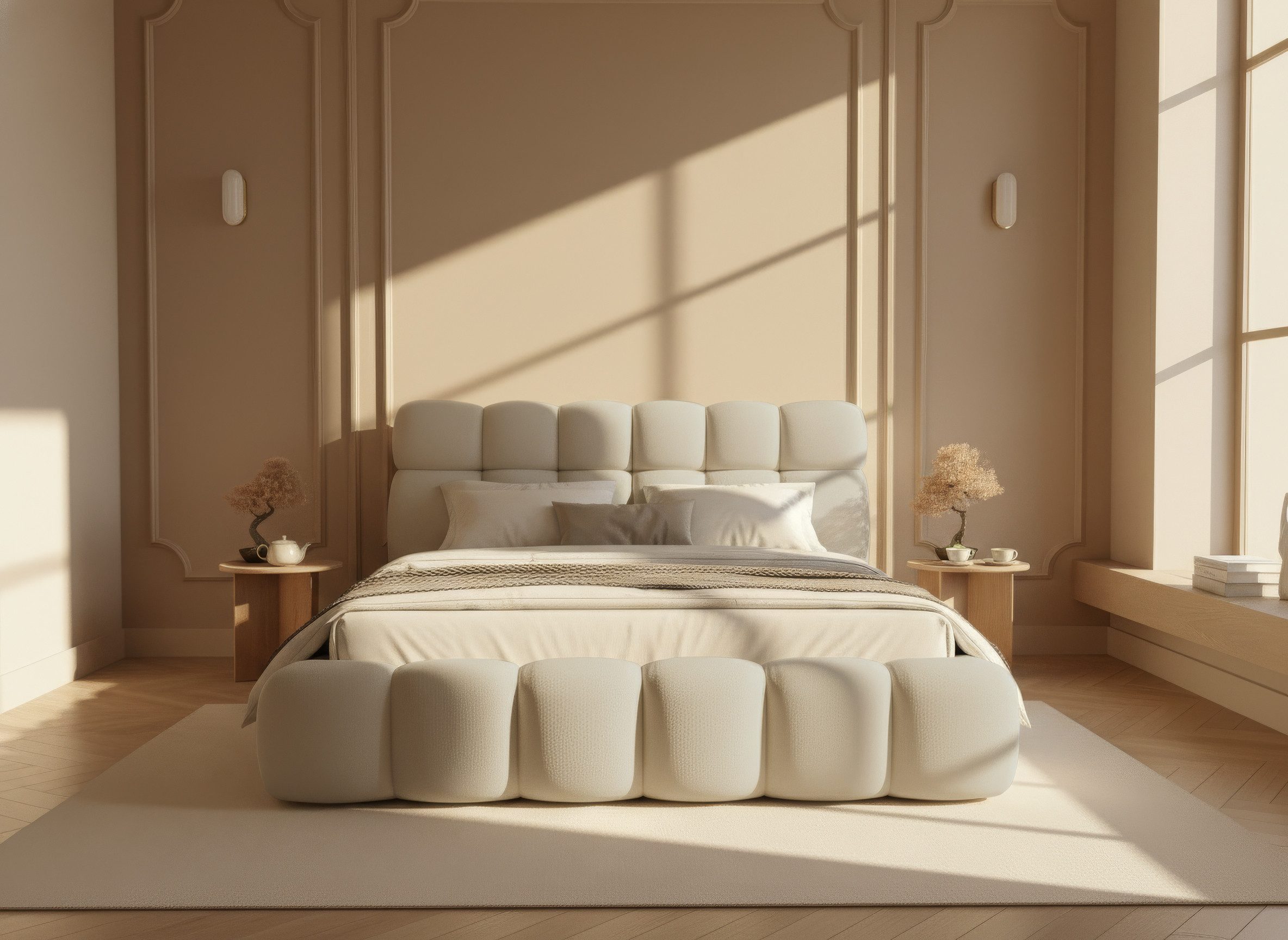 thematys Polsterbett mit Bettkasten, CLOUD 140x200 160x200 180x200 200x200cm (Kopfteil im Oversize-Look und Stauraum – weich, modern und pflegeleicht), hochwertiger Davis-Stoff in Grafit, Grau, Weiß, Beige und Kreme