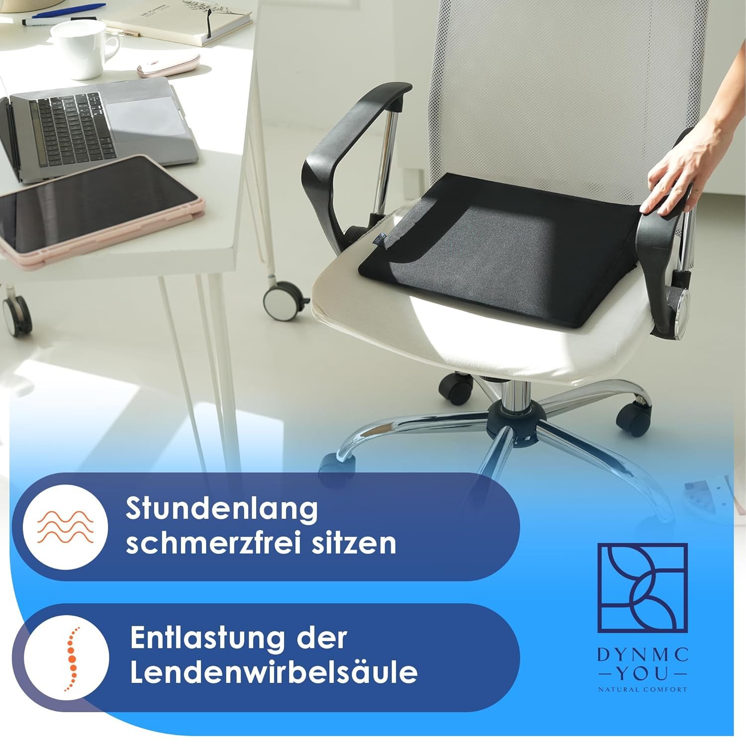 DYNMC you Keilkissen Stuhl - Test SEHR GUT - Sitzkissen Stuhl, Mit Physiotherapeuten Entwickelt - Ergonomisches Sitzkissen, Sitzerhöhung Erwachsene Entlastet Rücken, Erhöht Sitzkomfort