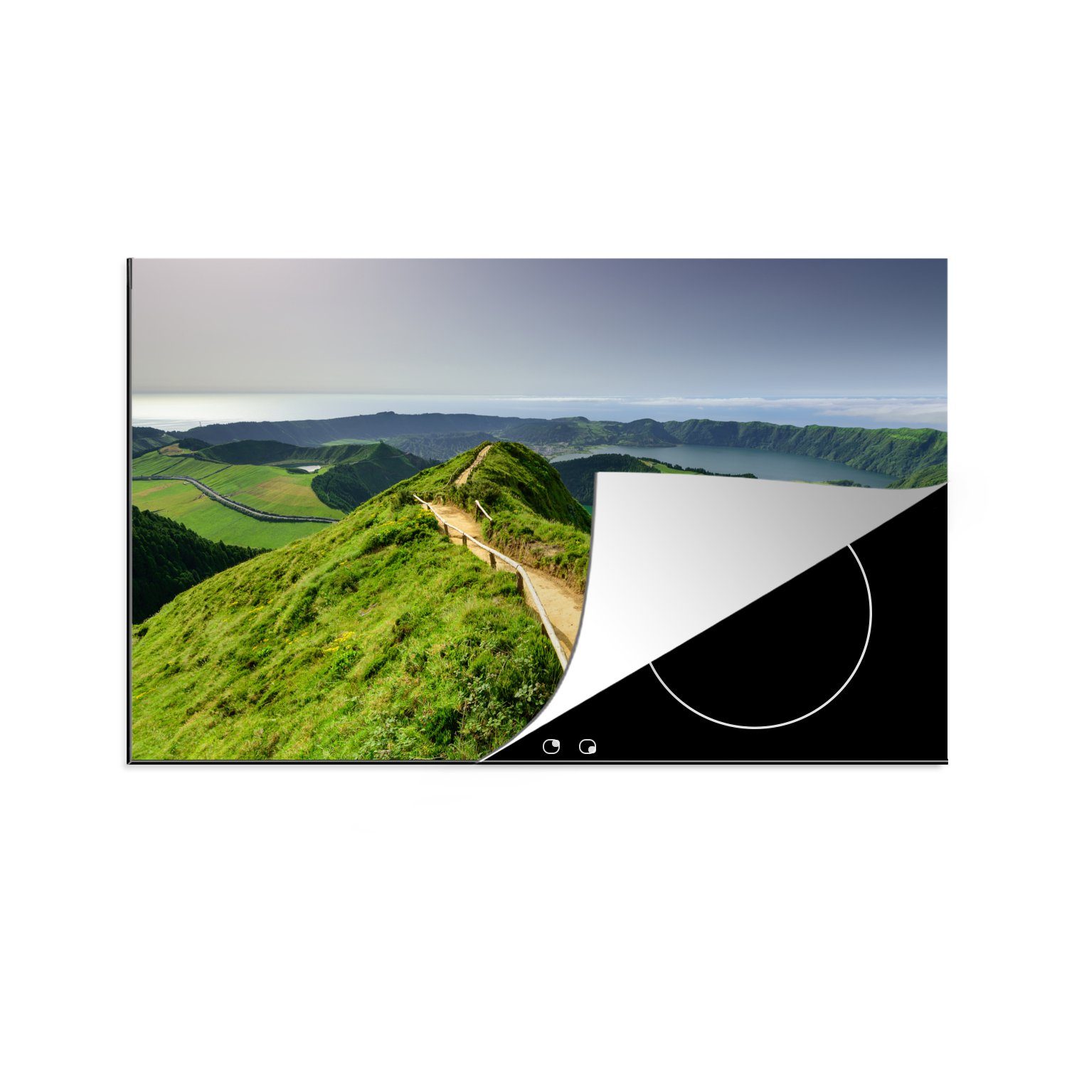 MuchoWow Herdblende-/Abdeckplatte Ein Panoramablick auf die vulkanischen Berge der Azoren, Vinyl, (1 tlg), 81x52 cm, Induktionskochfeld Schutz für die küche, Ceranfeldabdeckung