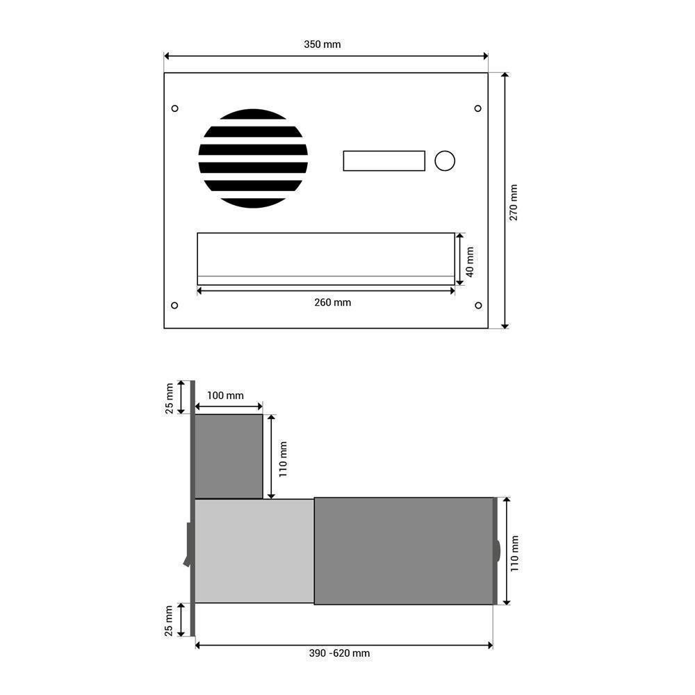 Letterbox24 Briefkasten BV-Serie Edelstahl Kamera Mauerdurchwurf Briefkastenanlage (Klingel, Sprechsieb, Busch-Jäger Kamera- + Audiomodul + Systemzentrale)