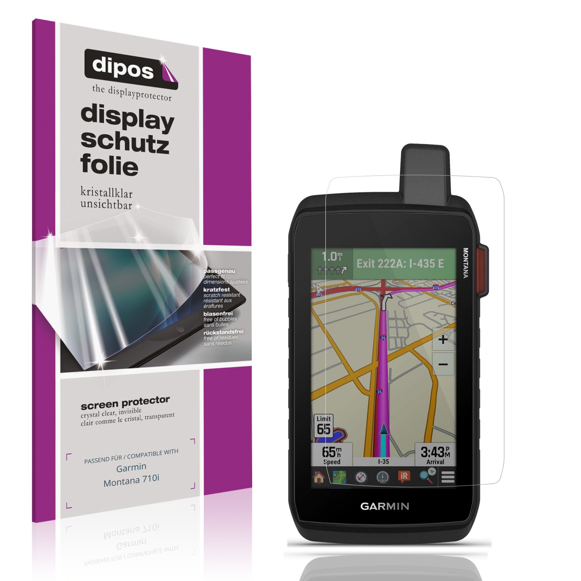 dipos Displayschutzfolie Schutzfolie für Garmin Montana 710i, 2 Stück, Displayschutz Schutz Folie Made in Germany
