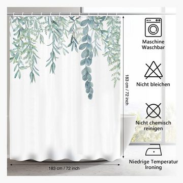 BOTC Duschvorhang Duschvorhang Moderner Digitaldruck Blumen Vintage Garden Plants Breite 180 cm (set, Duschvorhang Grüne Pflanze mit 12 Haken), Duschvorhang Anti Mildew - Inklusive Ringe - Wasserdicht - 180x180cm