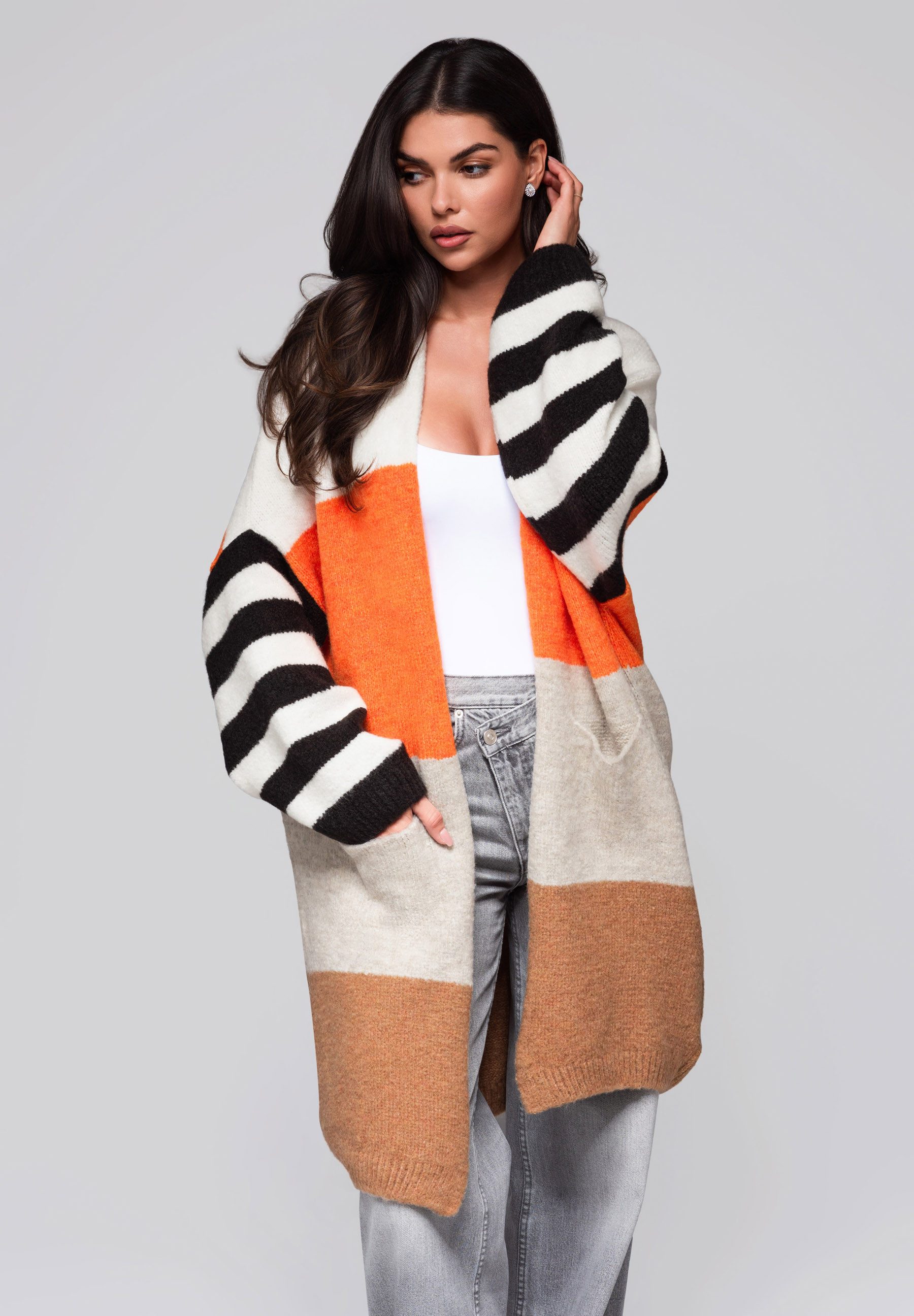 OMBRE Strickpullover Strickjacke im Colourblock-Stil