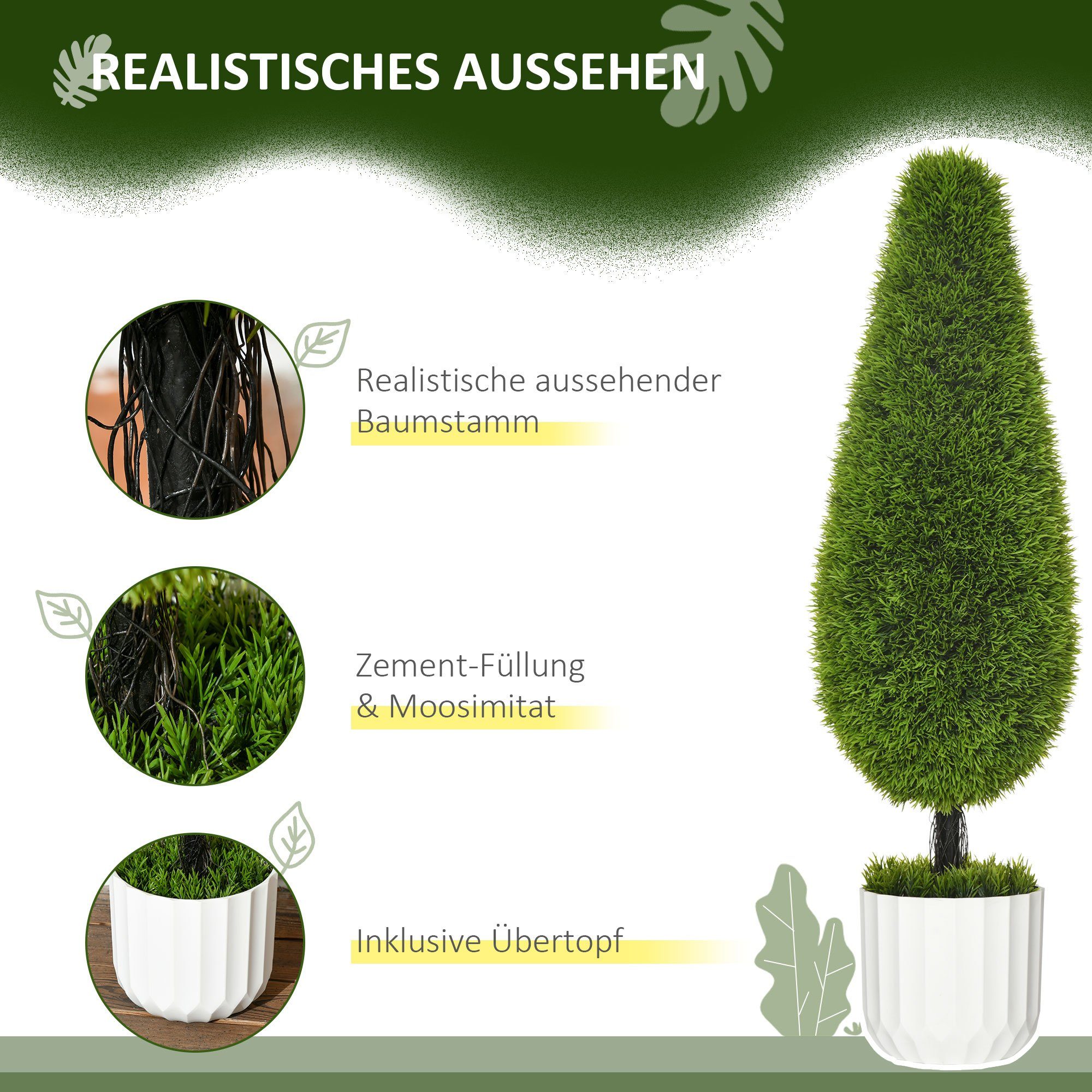 Kunstpflanze Künstliche Pflanze, Kunstbaum cm, Zypresse, HOMCOM, 90 Höhe im Zementtopf